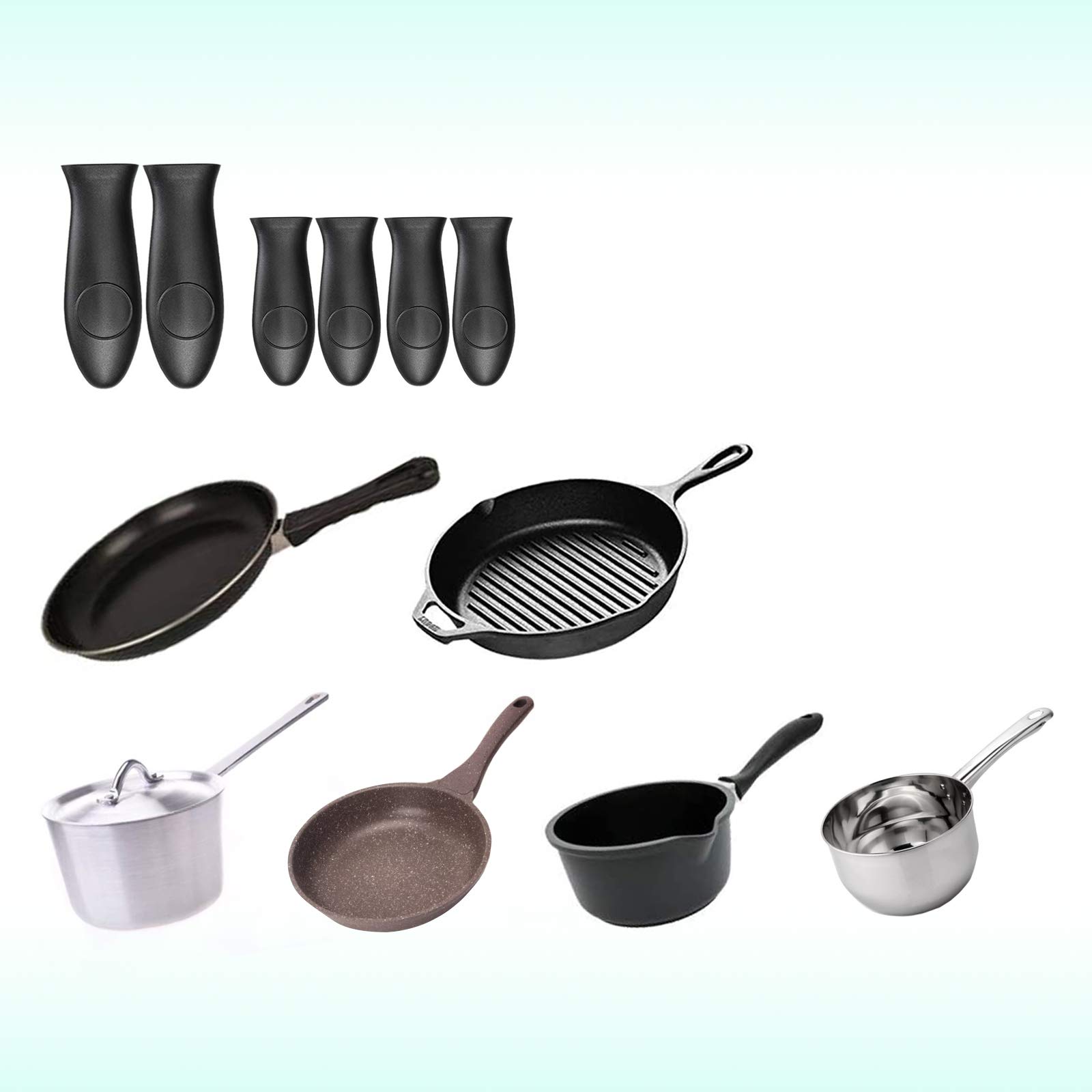 Heat-Resistant Silicone Handle Covers for Cast Iron Skillets & Griddles - 6-Pack Small & Large Black - Non-Slip Grip Protectors for Cooking, Baking & Grilling - Perfect for Stovetop, Oven & Outdoor BBQ Use