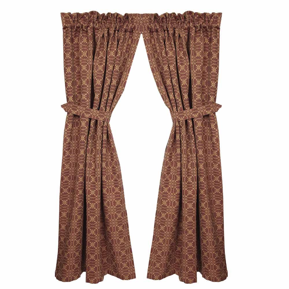 Raghu Marshfield Jacquard Red & Tan Panel Curtains 72x63 Inches - Barn Red/Tan Home Decor for Living Room & Bedroom | P6106017
