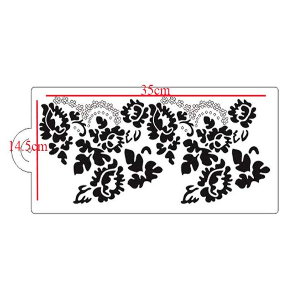 VALINK Plastic Sugarcraft Fondant Cake Stencil - Flower Template Mold & Cake Lace Border Mould for Wedding, Birthday Cake Decorating | DIY Icing Sugar Craft Tool (Pattern 04) | Perfect for Cake Design, Cupcake Decorations & Baking Projects