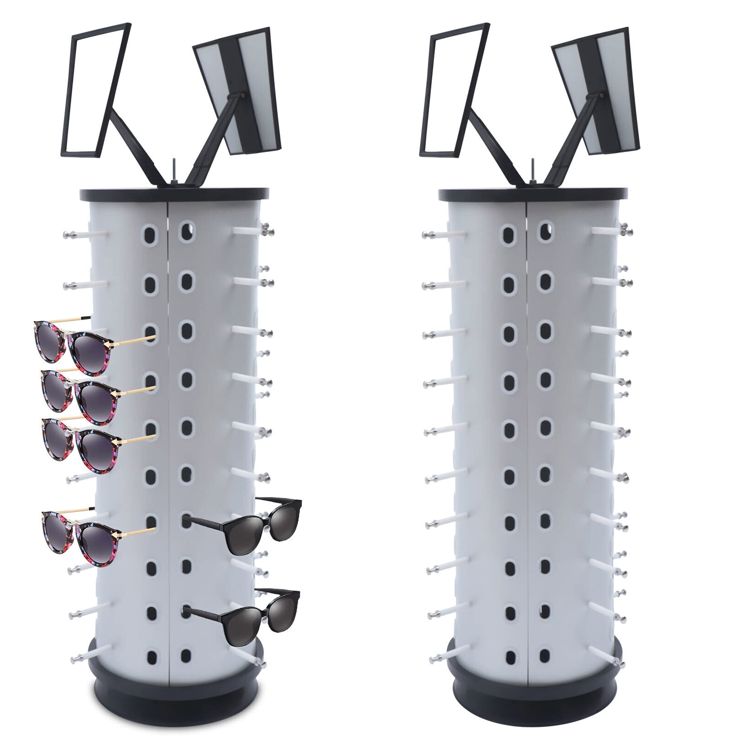 Rotating Eyewear Display Stand - 40 Pair Sunglass Holder with Mirror for Retail Stores & Boutiques - Countertop Glasses Rack for Eyewear Shops, Opticians & Fashion Accessories Display