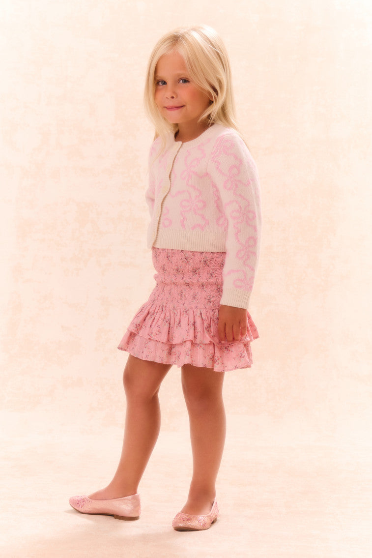 Girls Marlowen Bow Print Cardigan - Cute Knit Sweater for Toddler & Kids - Perfect for School, Parties & Family Photos