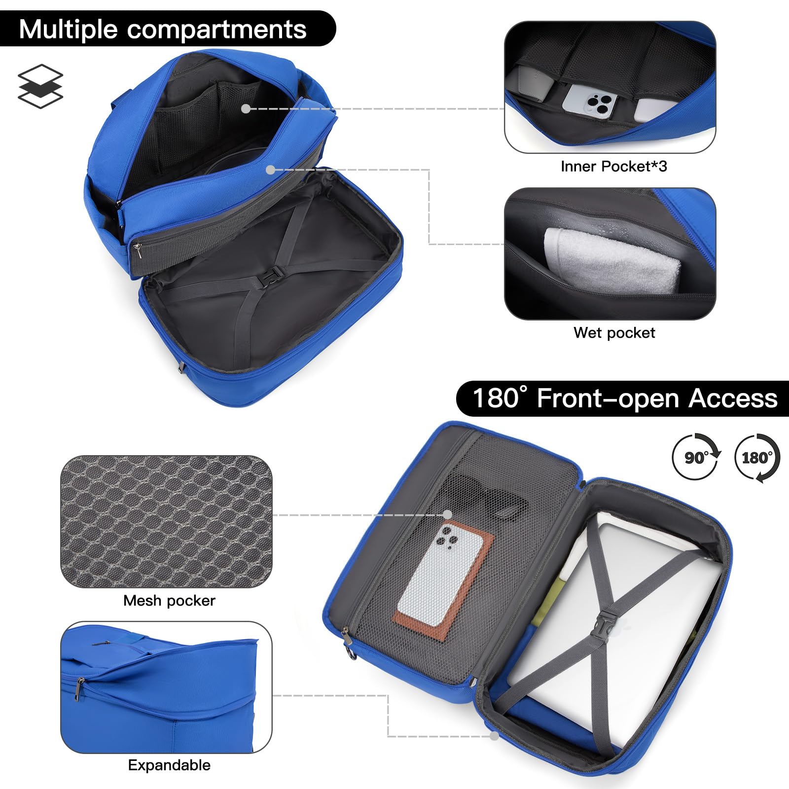 Lightweight Carry-On Duffel Bag for Air Travel - Underseat Airplane Approved Travel Bag with Adjustable Shoulder Strap, Perfect as Gym Bag, Weekender Overnight Bag for Men & Women (Blue) - Ideal for Business Trips, Weekend Getaways & Sports Activities