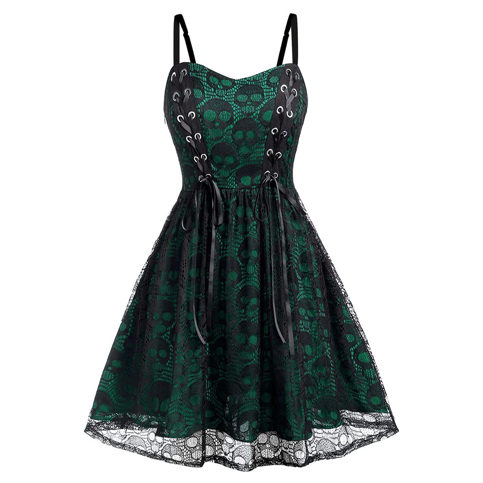 SHENTENG Women's Sexy Gothic Lace-Up Tunic Dress - Halloween Costume, Plus Size Summer Dress for Women | Perfect for Halloween Parties, Cosplay & Gothic Fashion Events