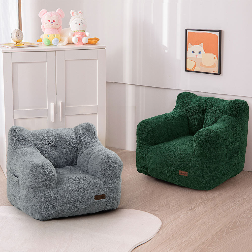 MAXYOYO Kids Sherpa Bean Bag Chair - Soft Teddy Lazy Sofa for Boys & Girls, Grey - Cozy Reading Nook & Playroom Seating for Children's Bedroom