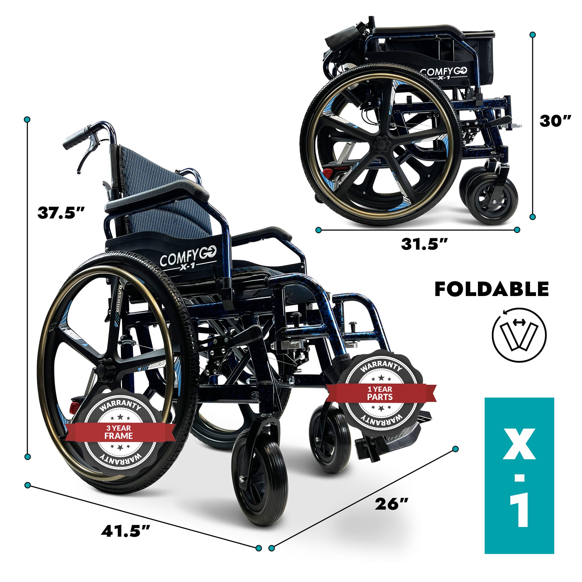 Ultra Lightweight Folding Manual Wheelchair for Adults - 17.5