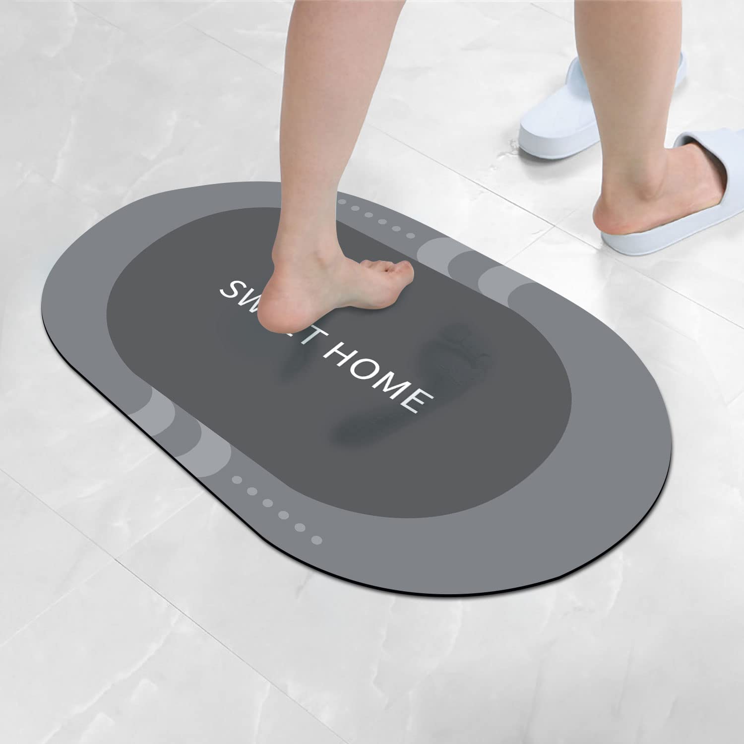 SHISHEN Super Bath Diatomite Mat - Fast Drying Bathroom Rug with Non-Slip Rubber Backing, Water Absorbent & Dirt Resistant Floor Mat for Shower, Sink & Bathtub (80x50cm, Grey) - Perfect for Modern Bathrooms & Spa-Like Home Relaxation