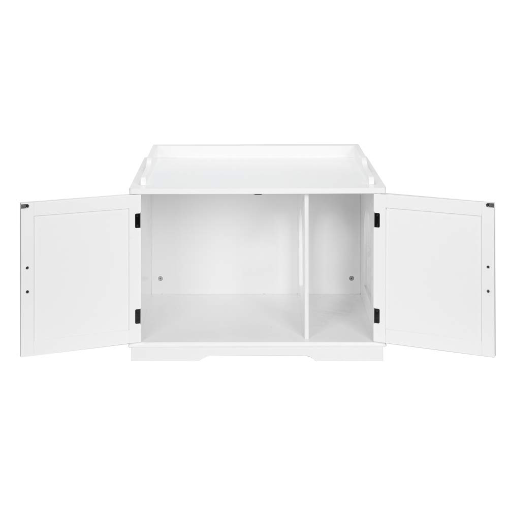 Hidden Cat Litter Box Enclosure - Double Door Nightstand Pet House with Storage, White Decorative Indoor Cat Washroom for Large Cats | Perfect for Living Rooms, Bedrooms & Small Spaces