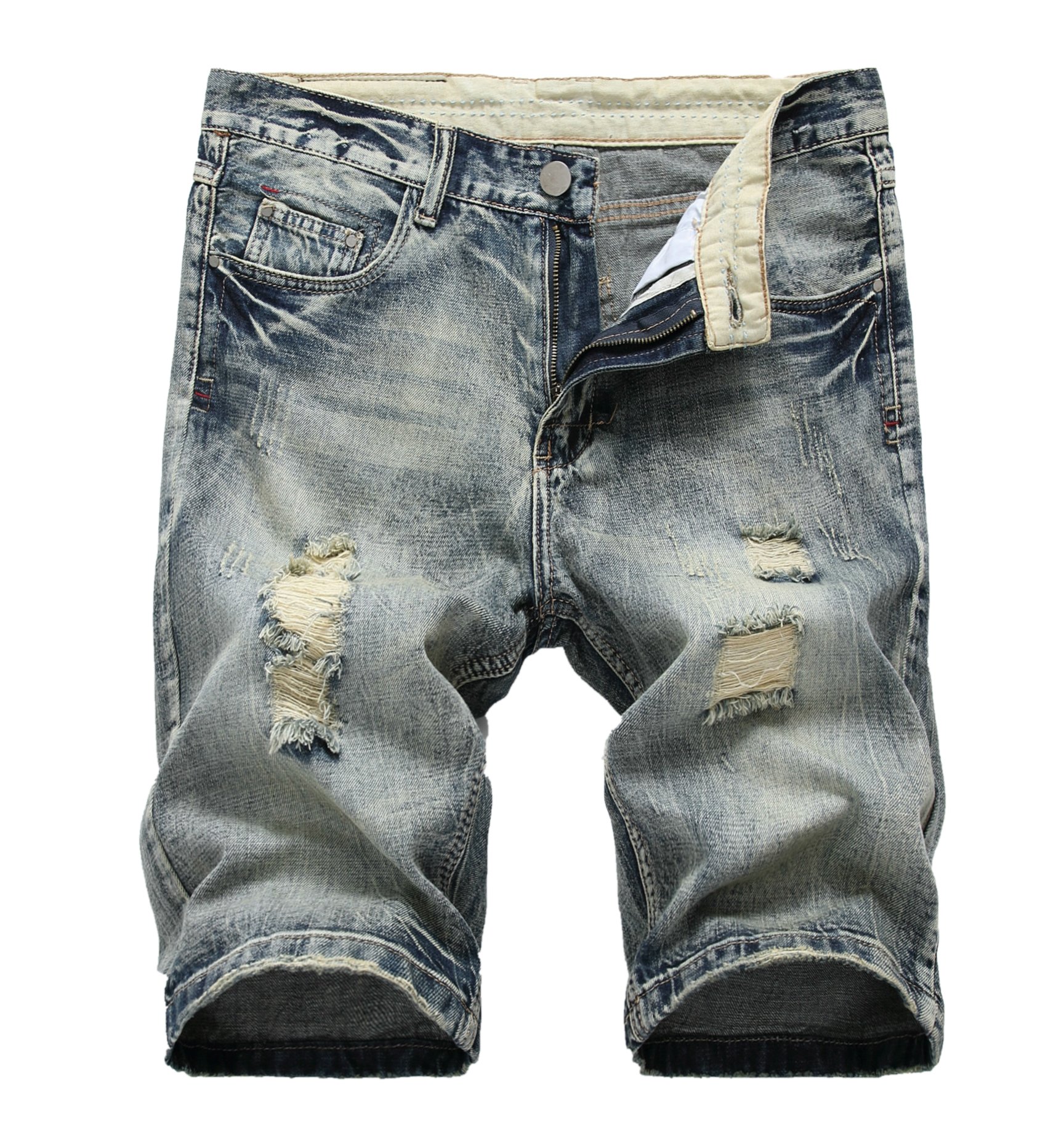 GARMOY Men's Ripped Distressed Denim Shorts - Slim Fit Stretch Cotton Comfortable Casual Jeans Shorts for Summer, Streetwear & Outdoor Activities
