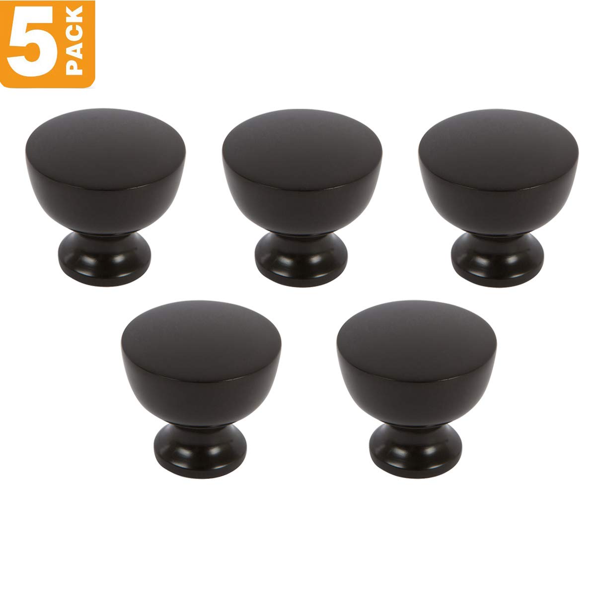 Premium Matte Black Cabinet Knobs 5-Pack - Round Drawer Pulls for Kitchen & Dresser - SHKM013-BLK