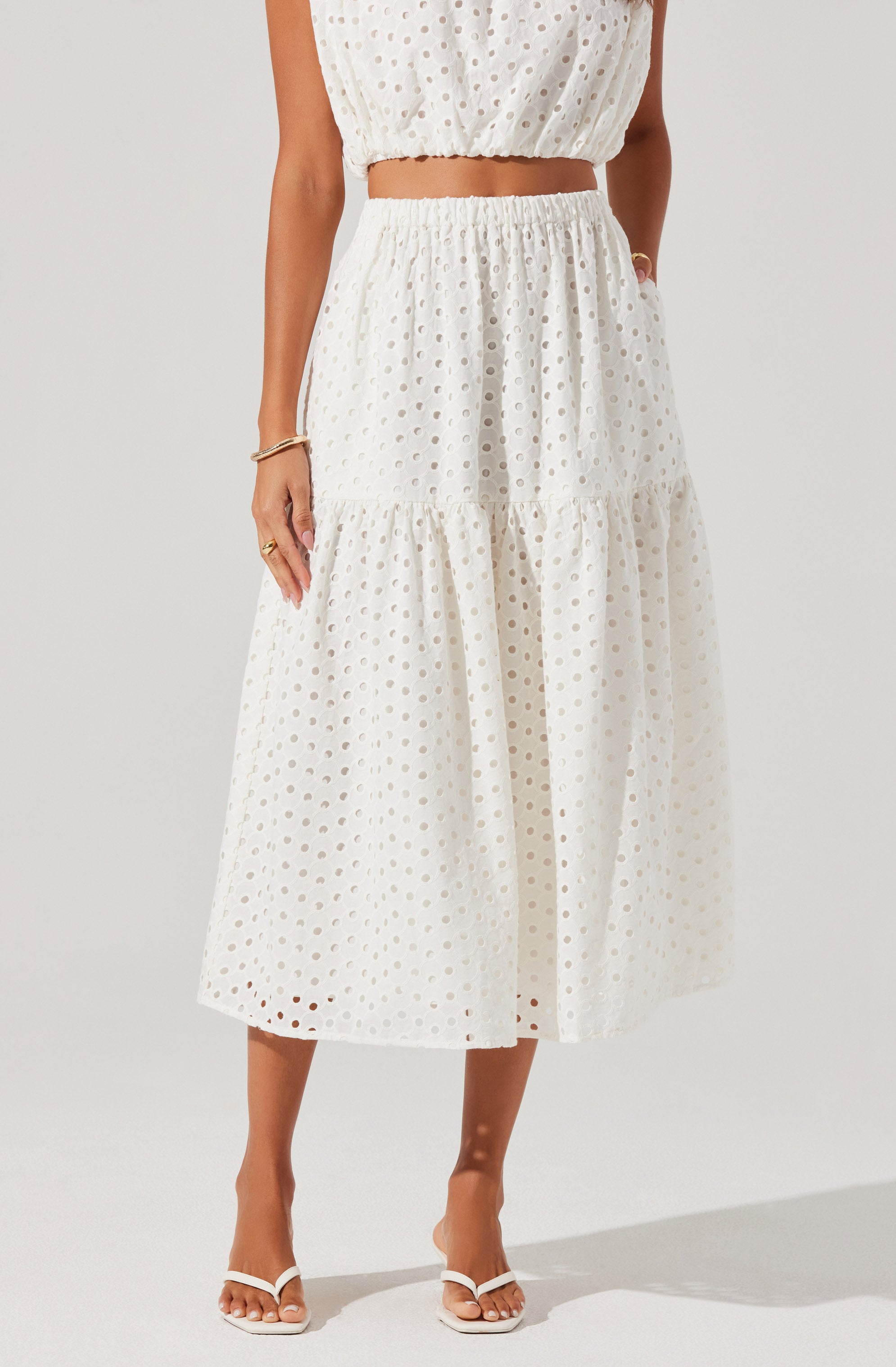 Nalley Eyelet Midi Skirt for Women - Floral Lace Trim Summer Skirt - Perfect for Beach, Vacation & Casual Outfits