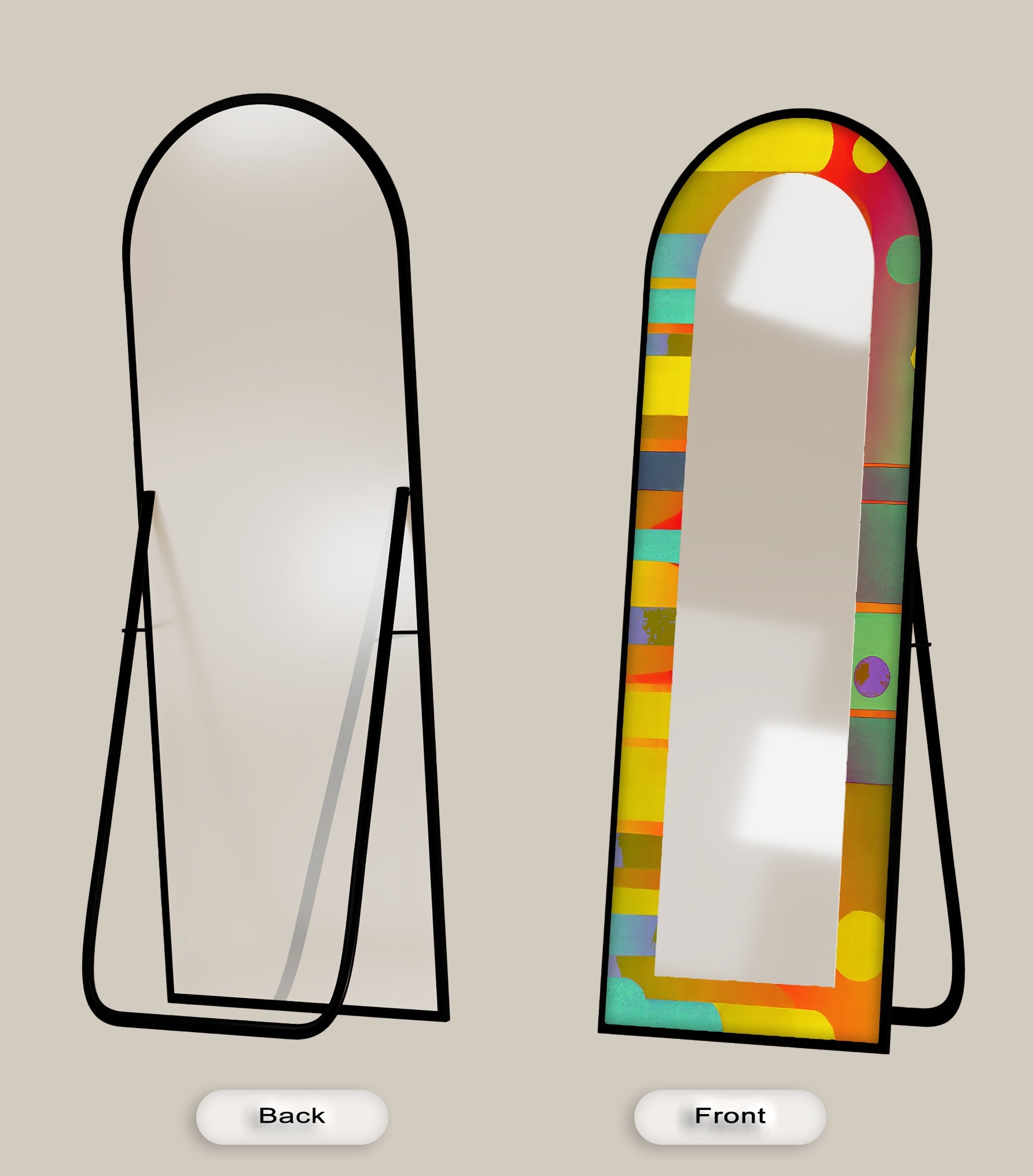 Abstract Circle and Stripe Full Length Floor Mirror - Modern Decorative Wall Mirror for Bedroom, Living Room & Entryway