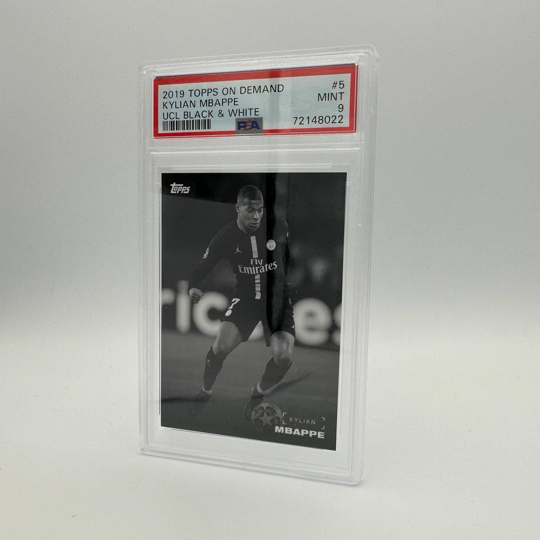 PSA 9 Graded Kylian Mbappé #5 UEFA Champions League Black & White Soccer Trading Card - Perfect for Collectors, Investors & Sports Memorabilia Enthusiasts