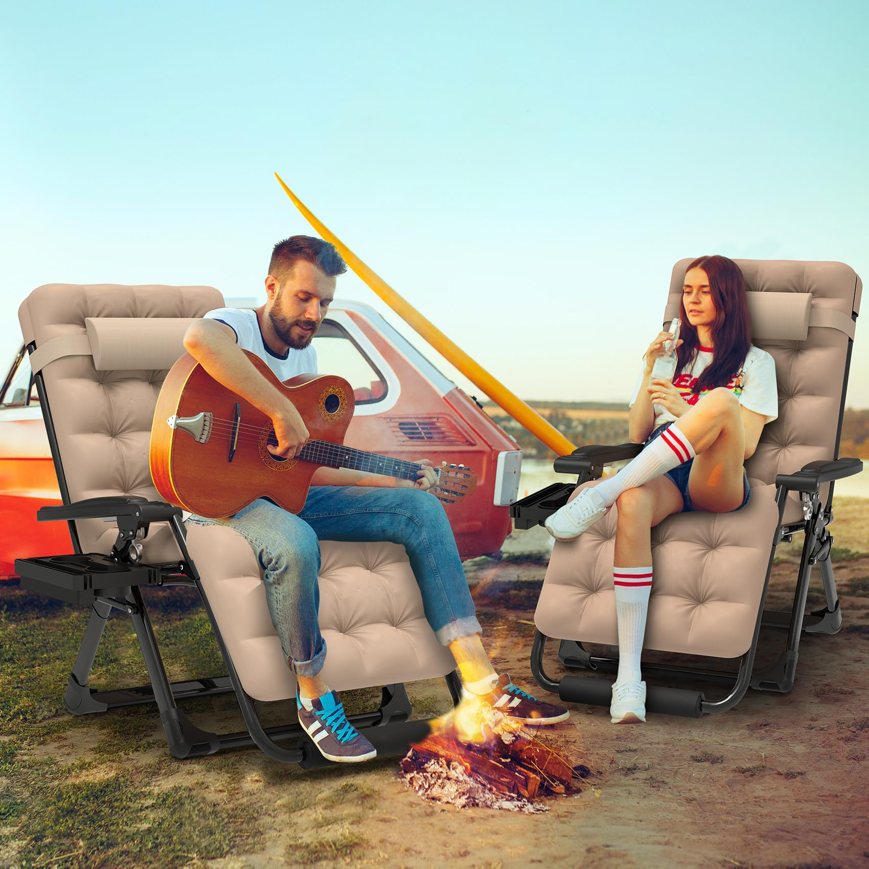 ZENPETIO 29In XL Zero Gravity Lounge Chair with Cushion - Heavy Duty 440LBS Capacity Reclining Chair for Indoor, Outdoor, Patio, Lawn & Camping - Includes Cup Holder & Footrest - Perfect for Relaxing, Sunbathing & Backyard Lounging