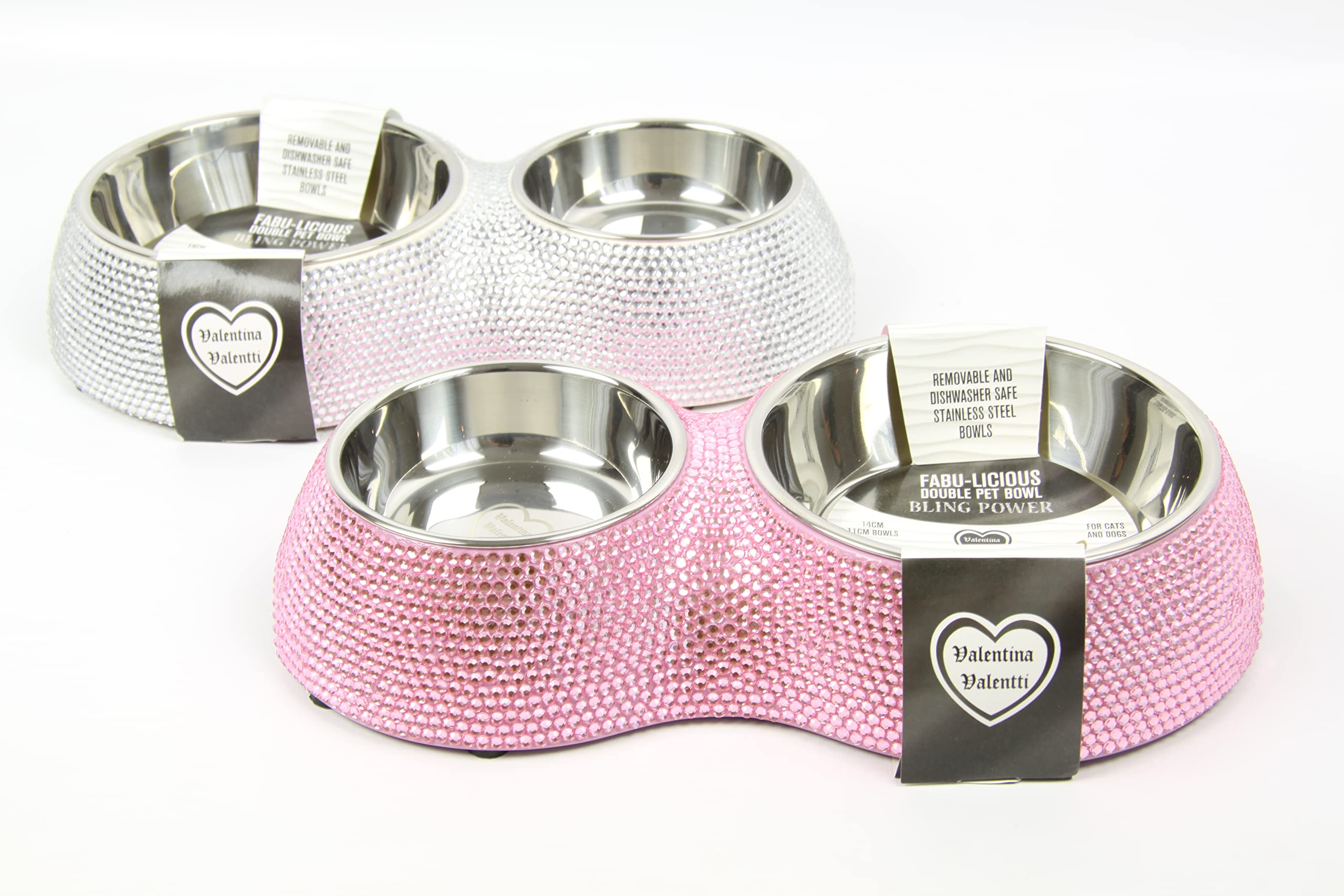 Pink Crystal Double Pet Food Bowl - Cat & Dog Feeder for Home Use