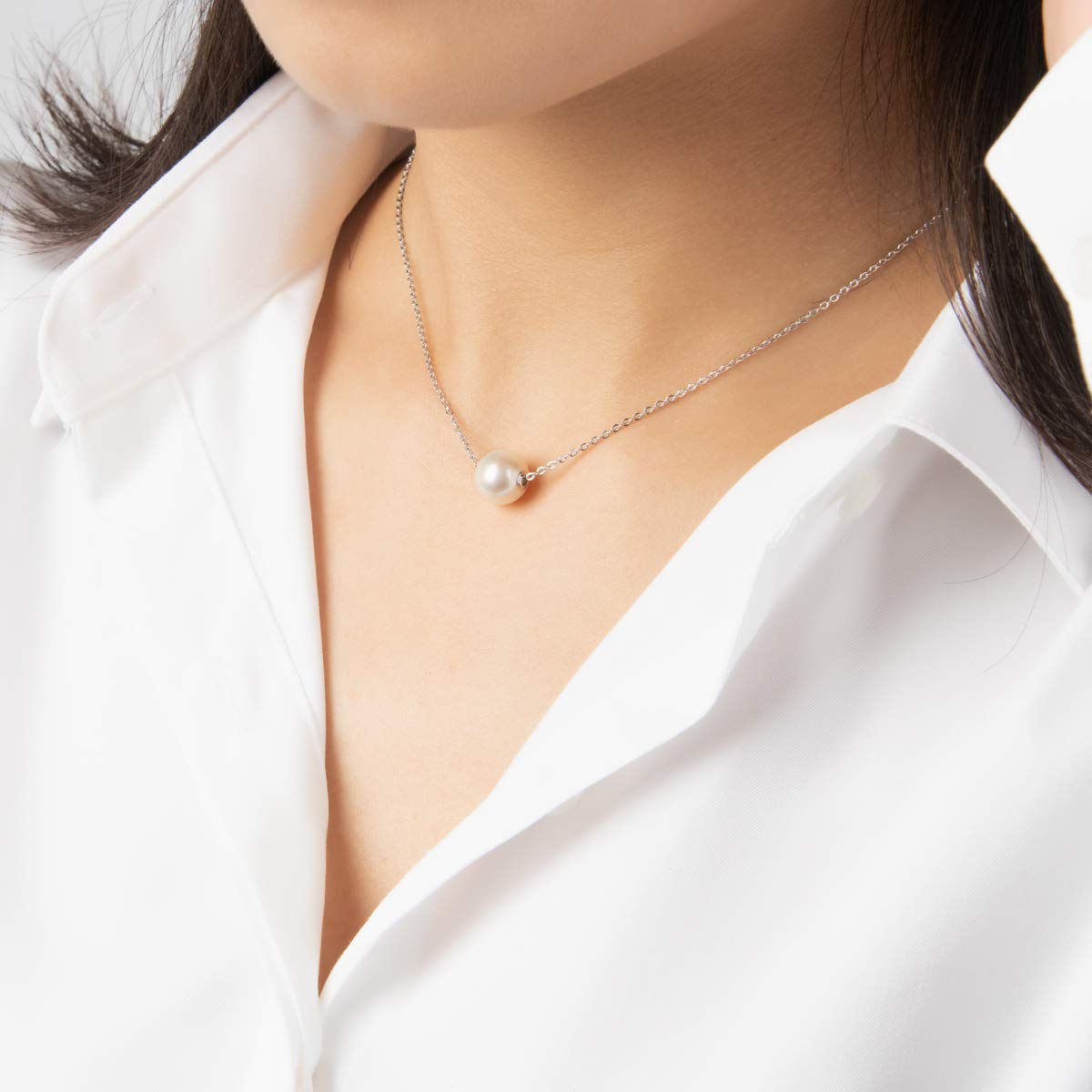 18K Gold White Pearl Pendant Necklace - 9.5-10mm Freshwater Cultured Single Pearl Jewelry for Women, Wife, Mom | Valentine's Day, Anniversary, Birthday Gift | Elegant Necklace for Wedding, Party & Special Occasions (White Gold/Yellow Gold)