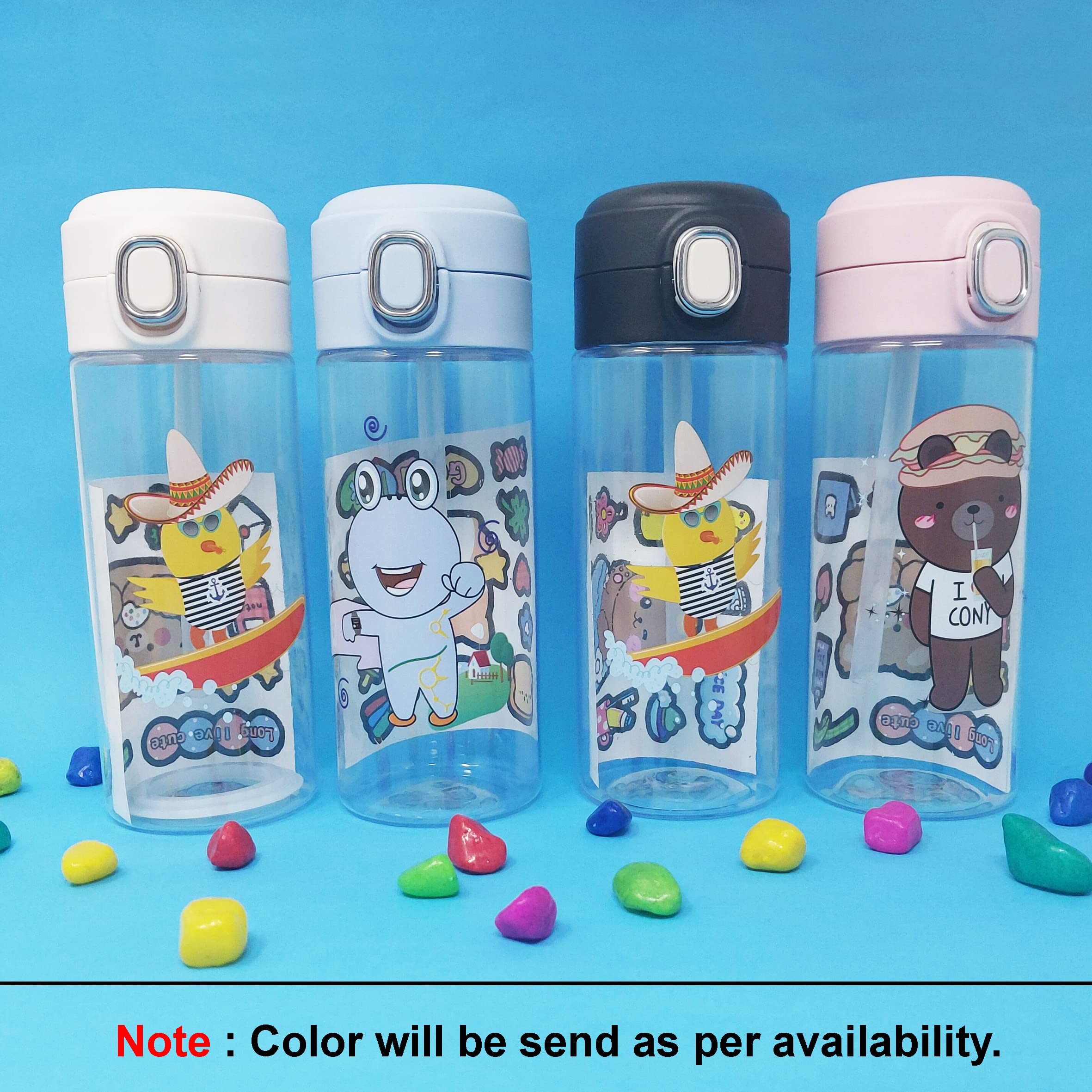 PARTEET BPA-Free Leakproof Plastic Cartoon Water Bottle with Straw for Kids - School, Outdoor, Sports & Travel - 16oz (Pack of 1)