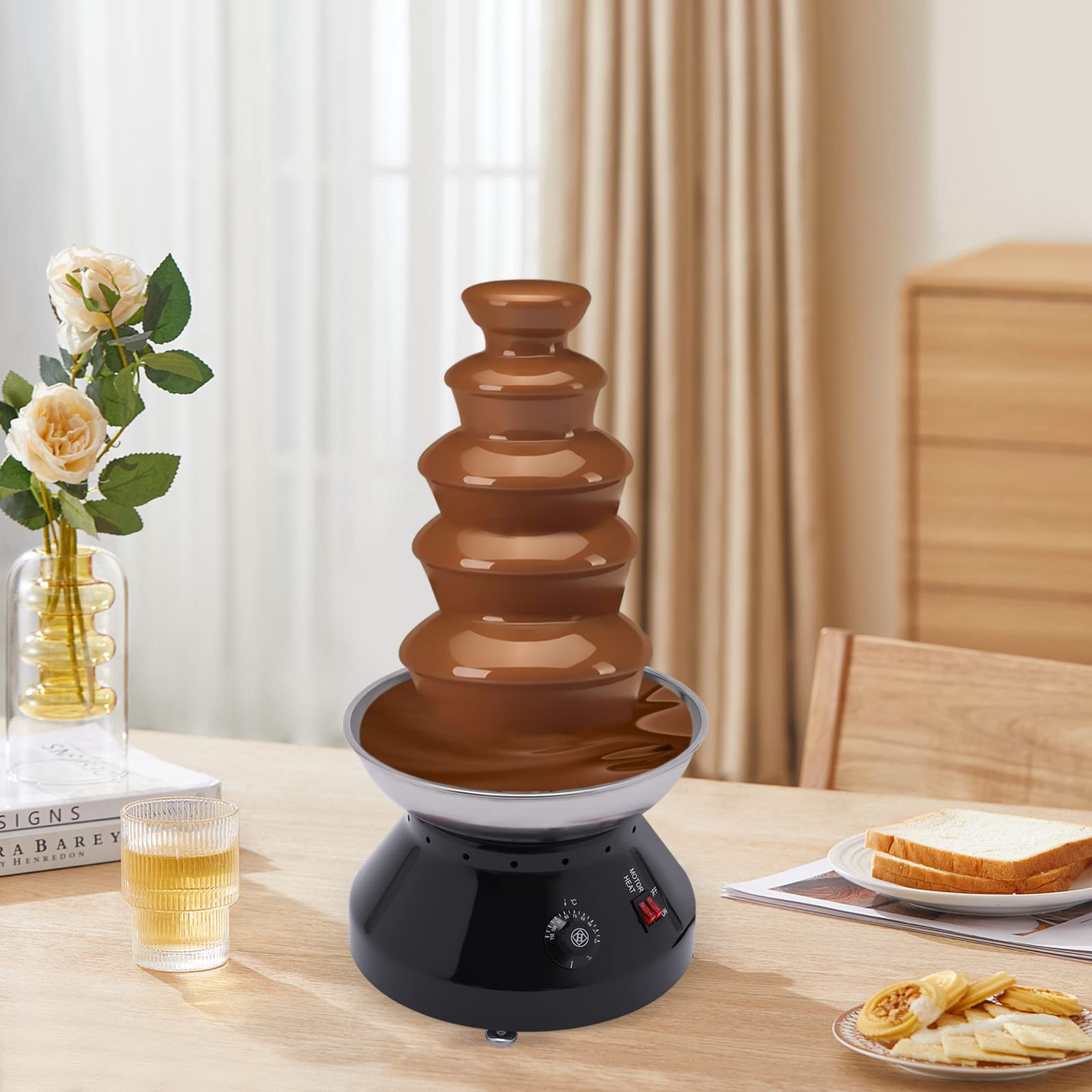 5-Tier Commercial Chocolate Fountain Machine - 110V 230W Stainless Steel Fondue Tower with 3L Capacity | Perfect for Weddings, Parties, Catering & Chocolate Melting (Cheese & Liqueur Compatible)