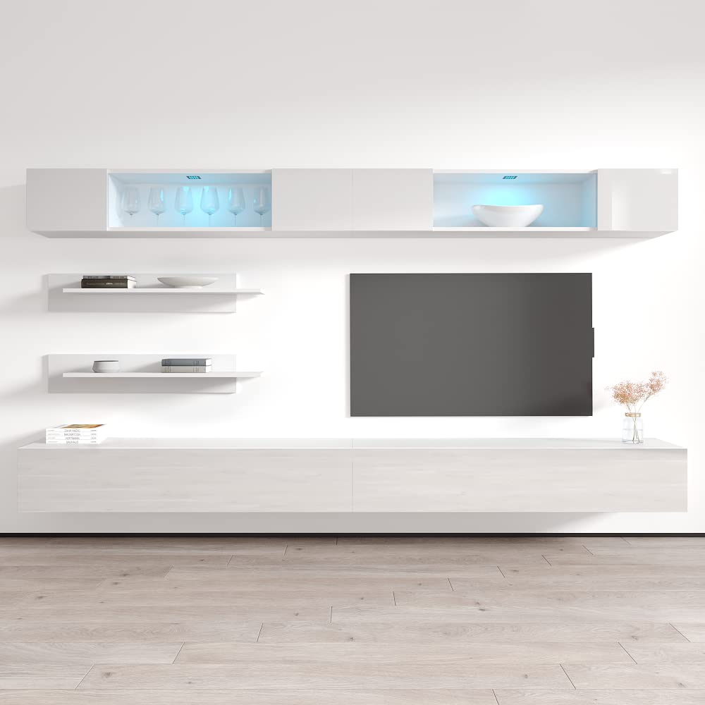Modern Wall-Mounted TV Stand with Storage Shelves & LED Lights - Floating Entertainment Center Console for Bedroom & Living Room - White I3 30TV Stand by Meble Furniture - Perfect for Small Spaces & Home Theater Setup
