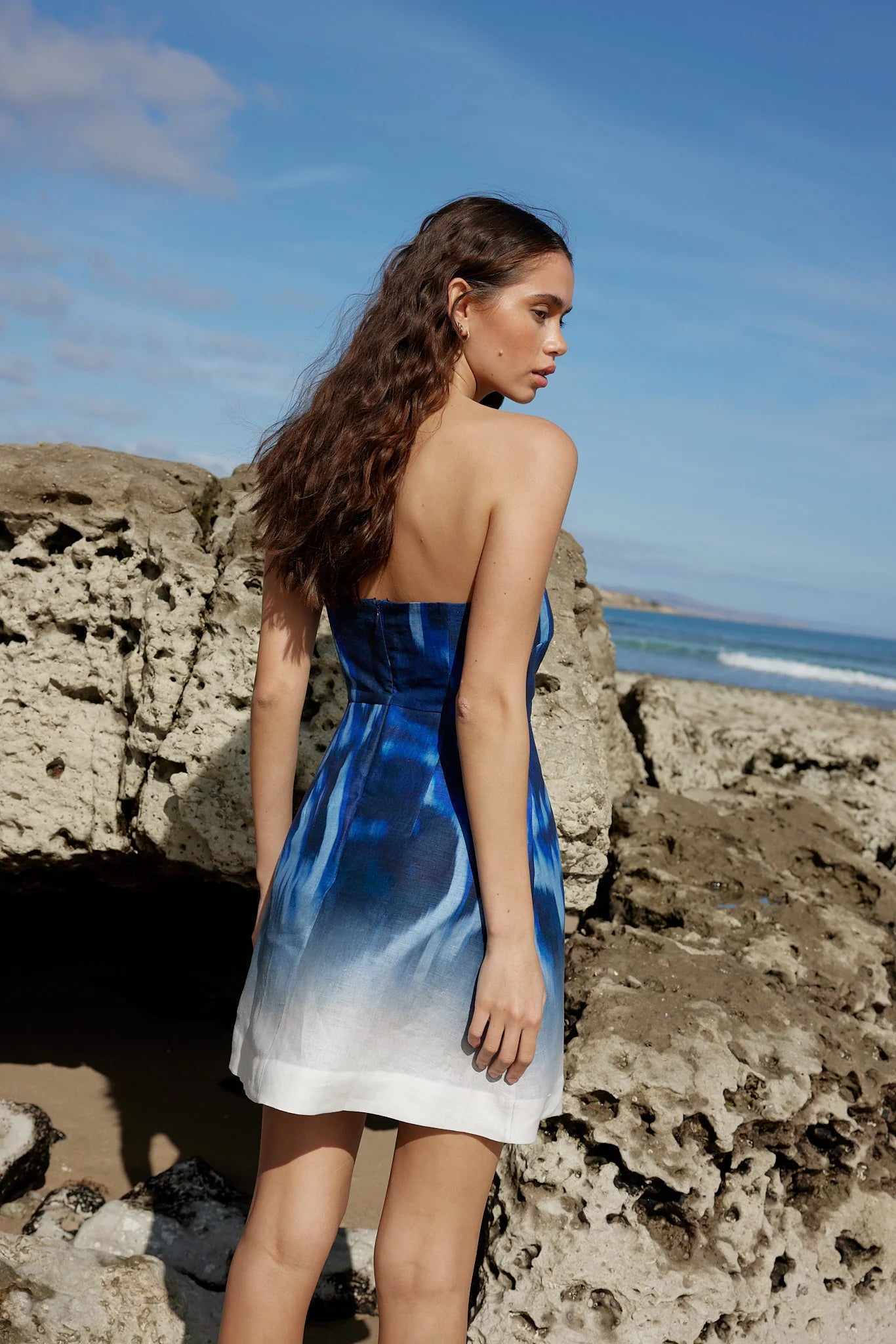 Beatrix Dress in Ocean Depth/Foam - Stylish Women's Floral Summer Dress for Beach, Vacation & Casual Outings
