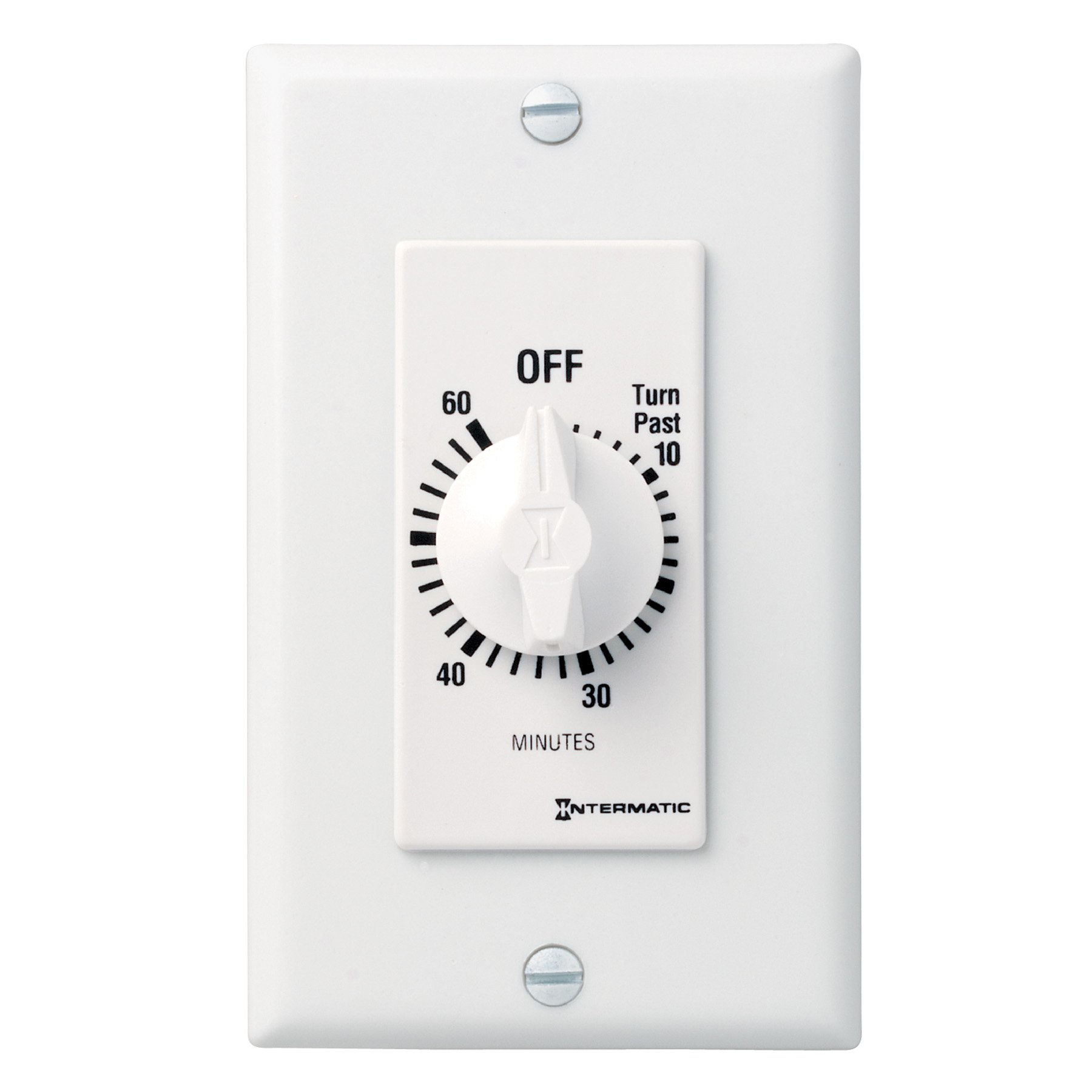 Intermatic FD460MW 60-Minute Spring-Loaded Wall Timer for Lights and Fans - White | Indoor Lighting & Appliance Control | Perfect for Bedrooms, Bathrooms & Home Automation