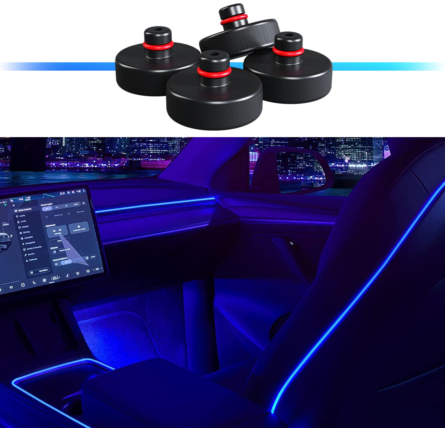 Nestour Tesla Model 3/Y/S/X Rubber Jack Pad Adapter with Ambient Lights - Compatible with Tesla Model 3/Y 2021-2022 - Perfect for Car Lifting, Maintenance & Stylish Interior Lighting