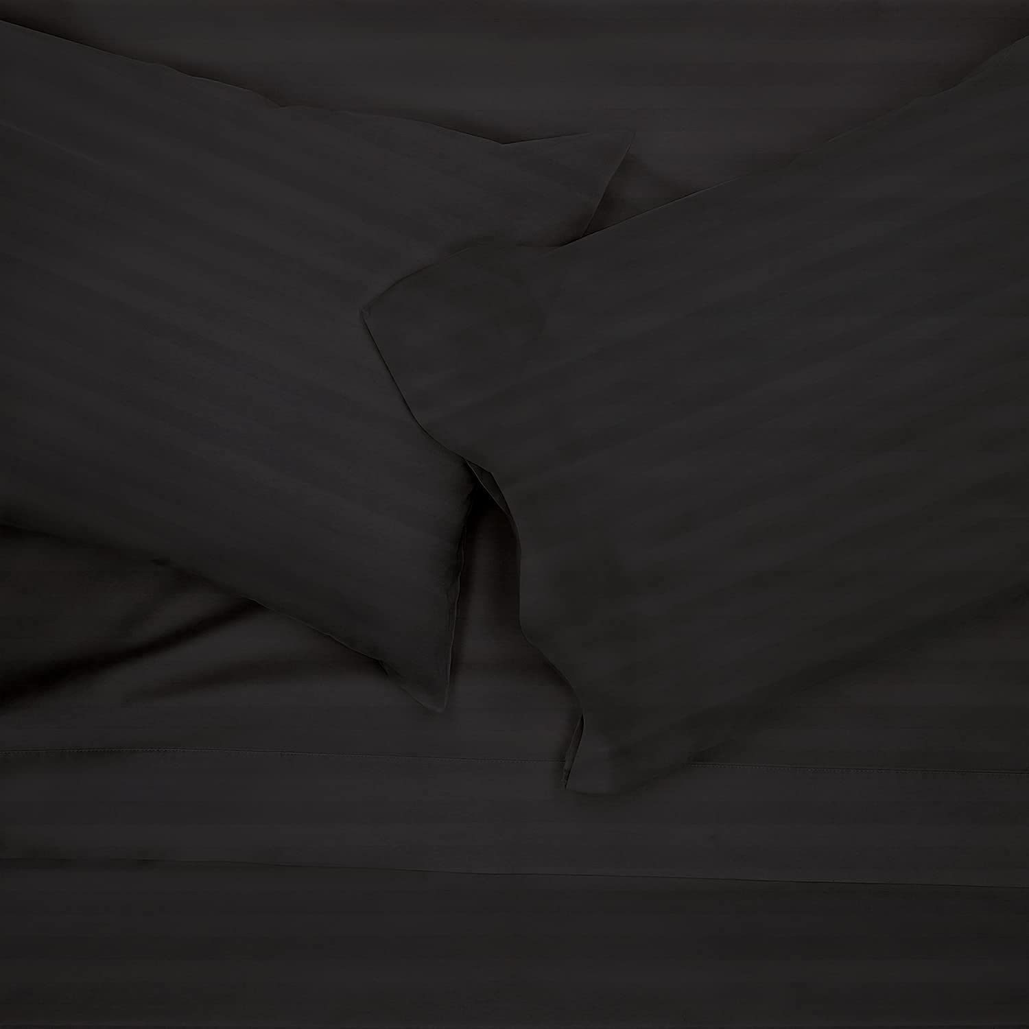 Luxury 400 Thread Count 100% Cotton Damask Stripe Short Queen Bed Sheet Set - 4 Piece Deep Pocket Fits Mattress Up to 30 Inches - Soft Breathable Sheets for Hotel, Guest Room & Master Bedroom - Granite Color