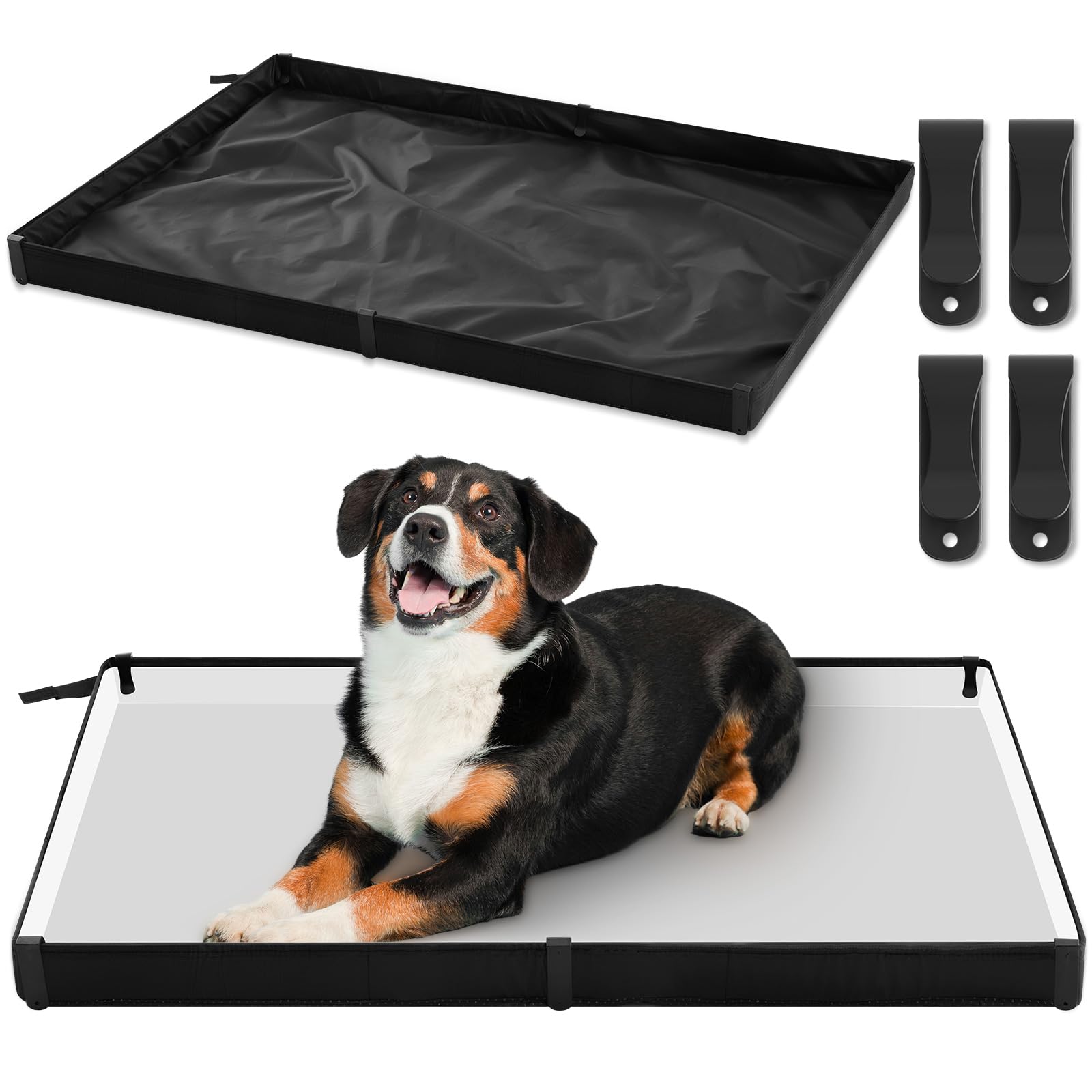 Extra Large 43 x 34 Inch Dog Pee Pad Holder Tray - Foldable Portable Puppy Potty Training Pad with 4 Fixing Clips, High Sides, Waterproof & Easy to Clean for Indoor/Outdoor Use