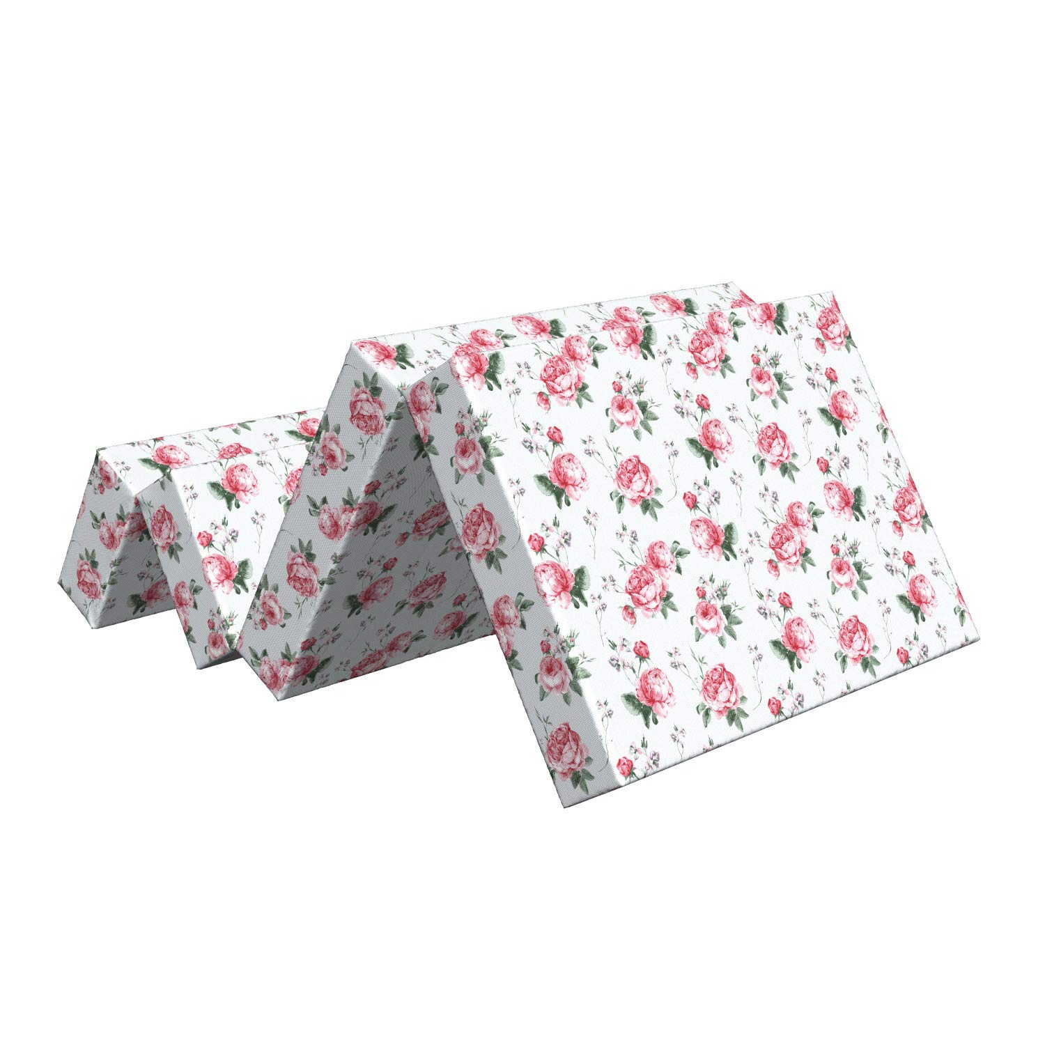 Ambesonne Rose Foldable Mattress - Pink Blossom English Floral Design, 74.8