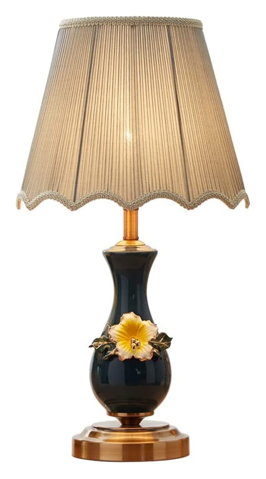 Hand-Painted Ceramic Table Lamp with Copper-Plated Base - Elegant Bedside & Living Room Lighting for Home Decor, Reading & Nightstand Use
