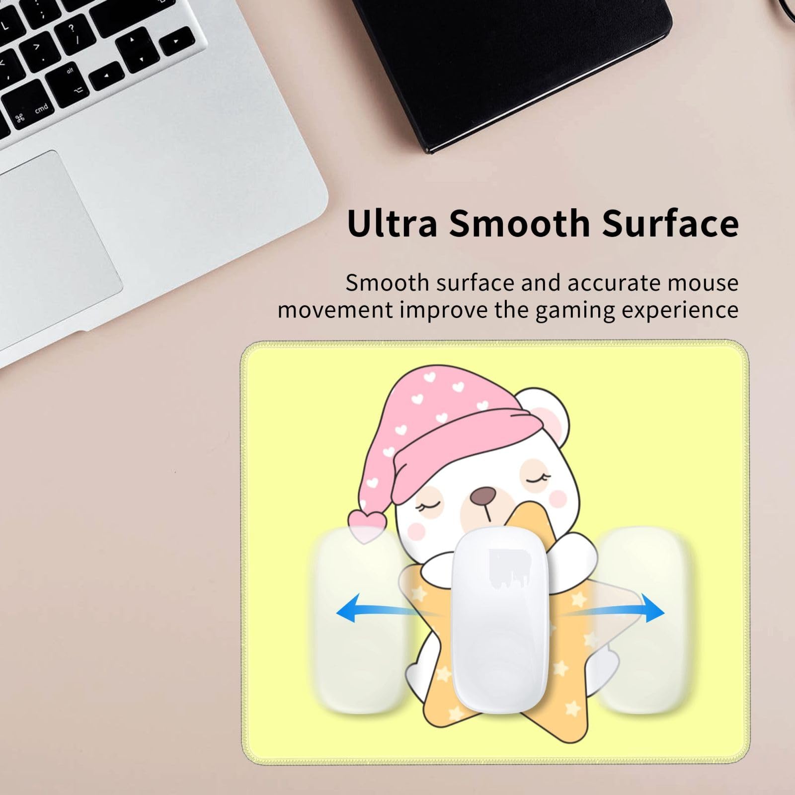 Cute Bear Sleeping on Stars Mouse Pad - 10x12 Inch Non-Slip Rubber Base Computer Mouse Mat for Office, Laptop, Gaming & Home Workspace - Perfect for Work, Study and PC Gaming Setup