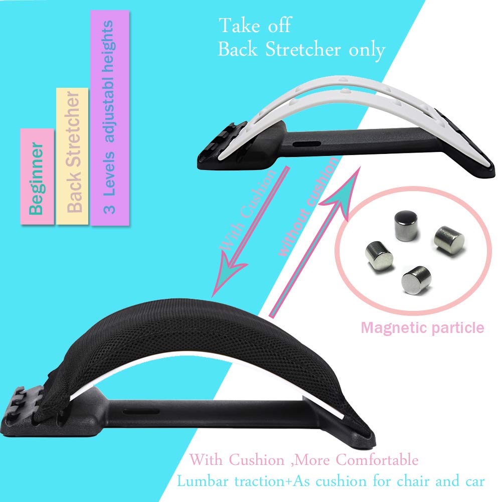 Premium Multi-Level Back Stretching Device with Memory Foam Cushion - Adjustable Lumbar Support Stretcher for Back Pain Relief, Magnetic Therapy Massager for Muscle Relaxation (White/Black) - Perfect for Office, Home & Post-Workout Recovery