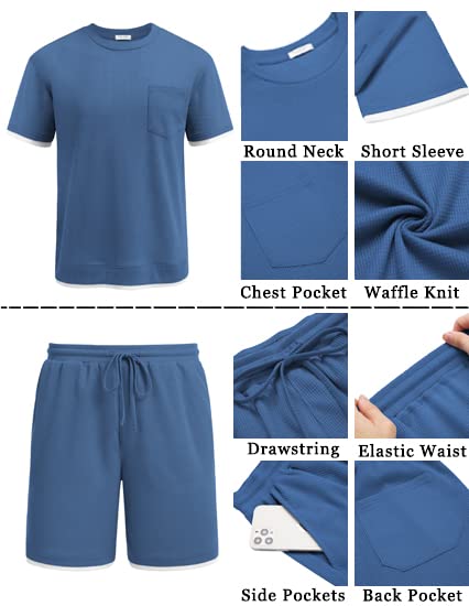 COOFANDY Men's Waffle Knit Shirt and Shorts 2-Piece Lounge Set - Breathable Summer Casual Outfit with Pockets for Home, Gym, and Outdoor Activities