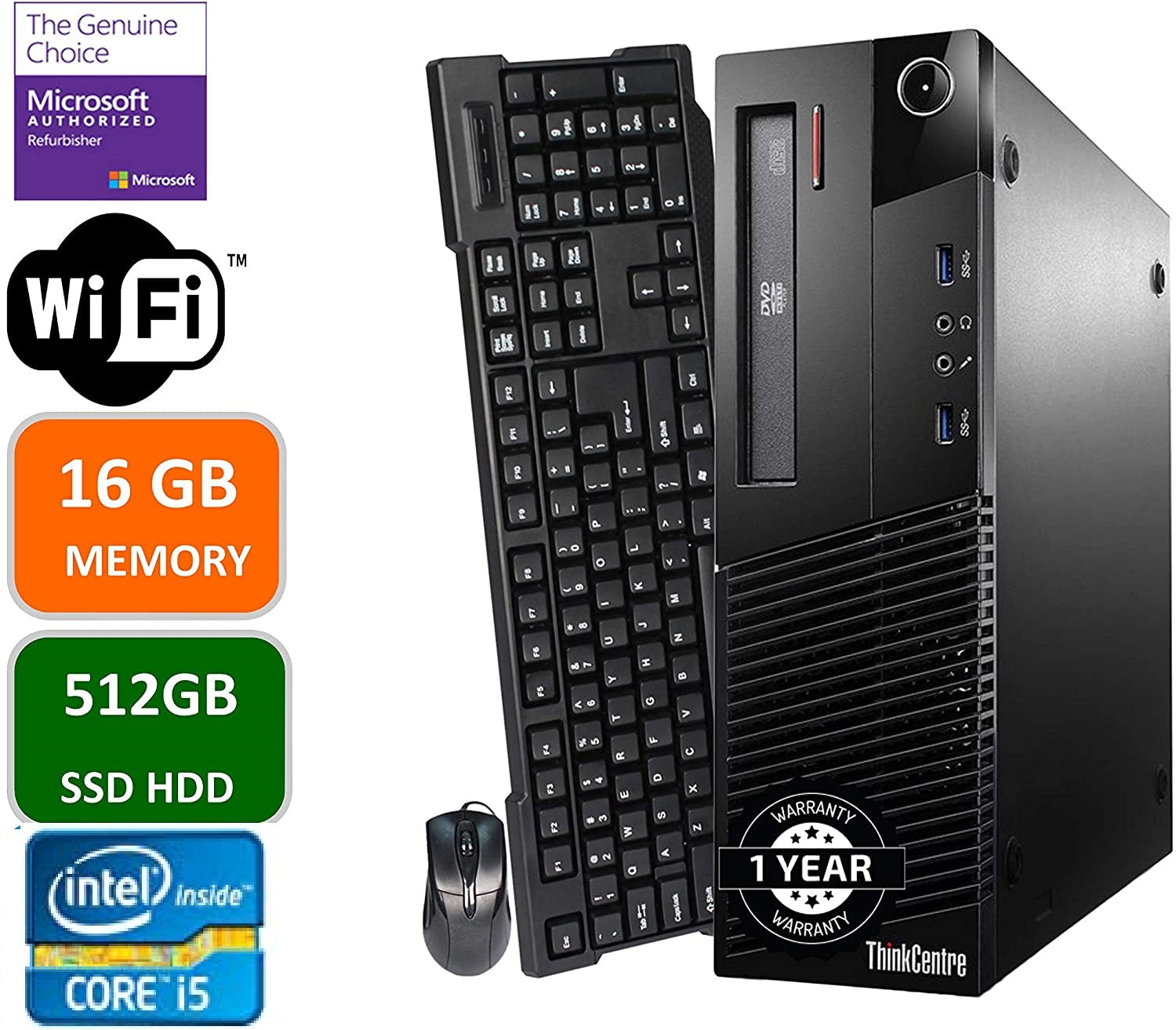 Lenovo ThinkCentre M93P SFF Desktop Computer - Intel Core i5-4570 Quad-Core 3.6GHz, 16GB RAM, 256GB SSD, WiFi, Windows 10 Pro - Compact Office PC for Business, Home & Workstation Use
