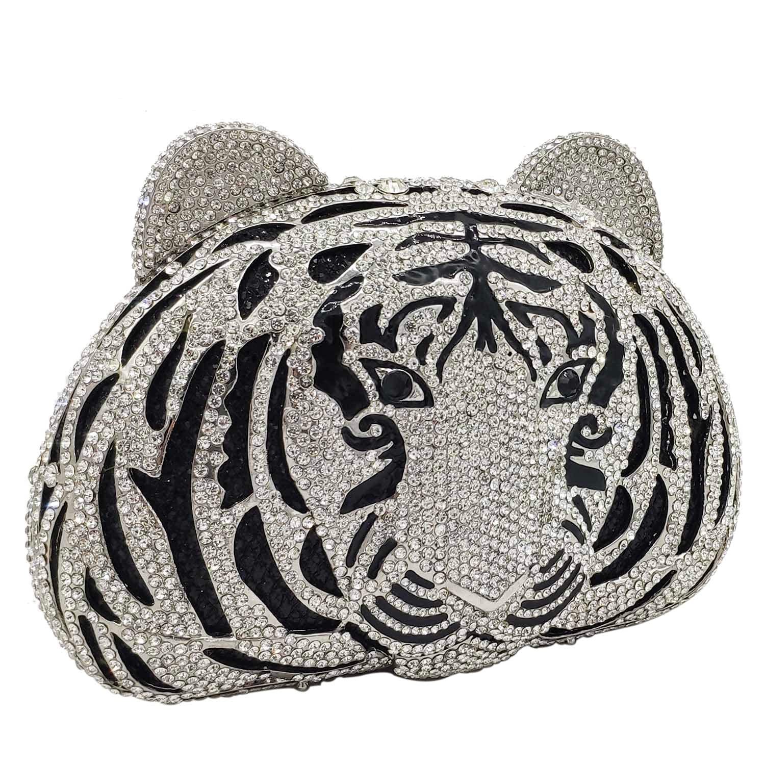 FGG Tiger Clutch Purse for Women - Elegant Rhinestone Animal Print Evening Bag with Crystal Details for Formal Party, Prom, Wedding & Special Occasions - Mini Size Handbag for Night Out & Dinner Date