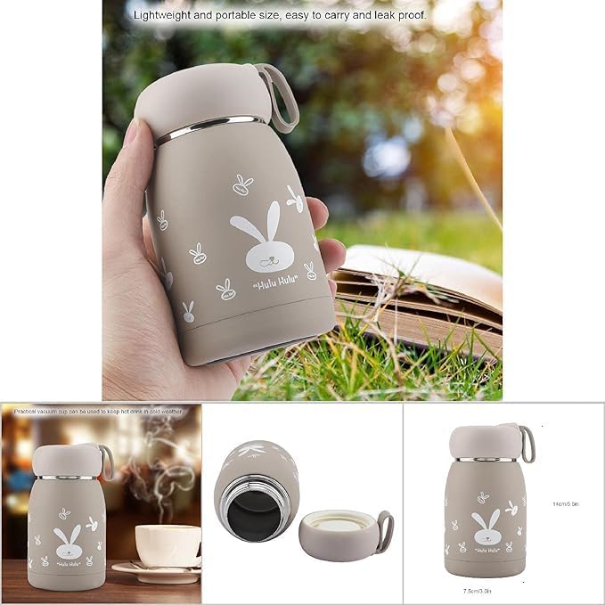 320ml Insulated Kids Water Bottle with Rabbit Design - Vacuum Stainless Steel Thermos for Home, Travel, Office, School & Picnic (Light Green) - Keeps Drinks Cold/Hot for Hours