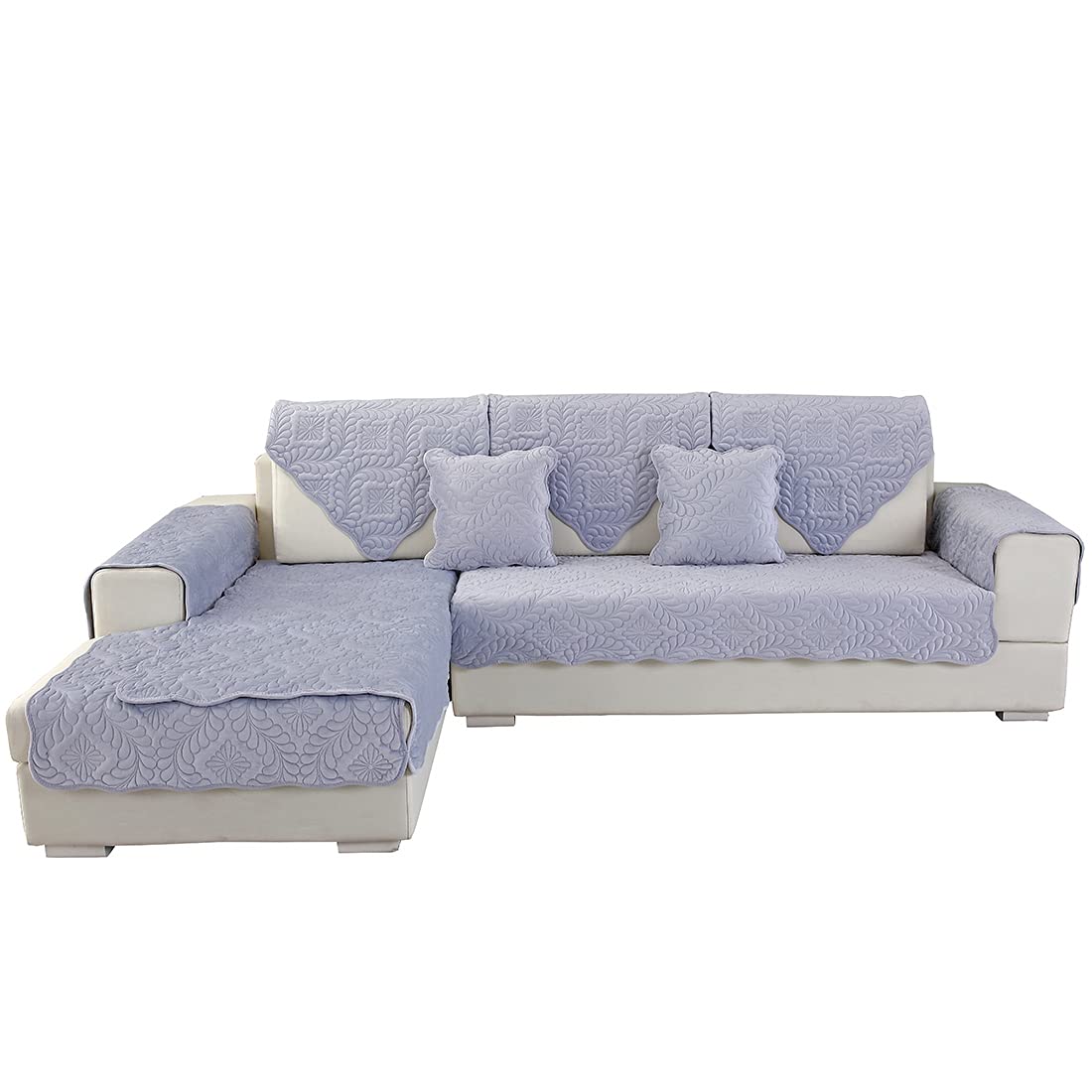 Velvet Quilted Sofa Cover - Soft Non-Slip Sectional Couch Slipcover for Pets, Recliner & L-Shaped Couches with Armrest & Backrest Protection (Greyish Purple, 28x82 Inch) - Perfect for Pet Owners & Living Room Decor