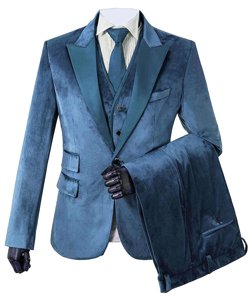 Wemaliyzd Men's 3-Piece Velvet Suit Set - Formal Single Breasted Blazer, Vest & Dress Pants for Business, Weddings & Special Occasions