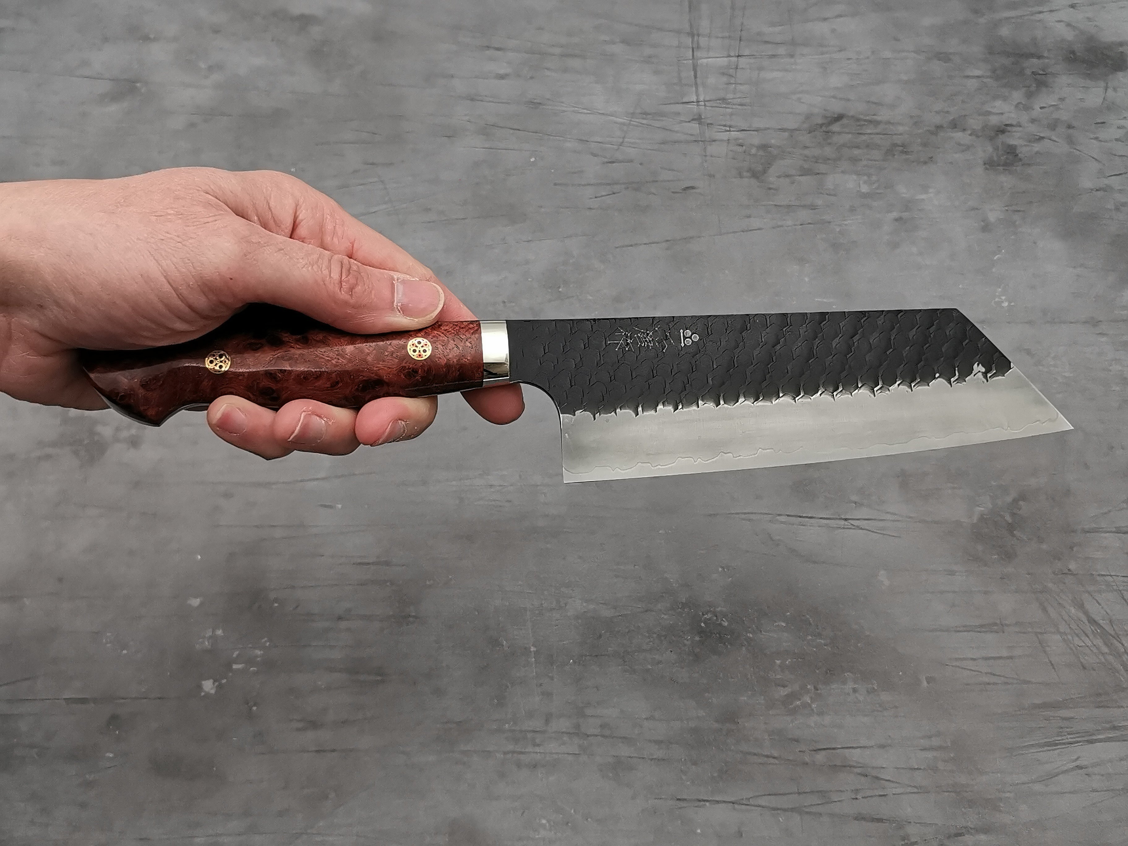Premium Nigara Hamono SG2 Tsuchime Kiritsuke Nakiri Knife - Japanese Damascus Steel Blade with Karin Wood Handle - Perfect for Sushi, Vegetables & Precision Cutting
