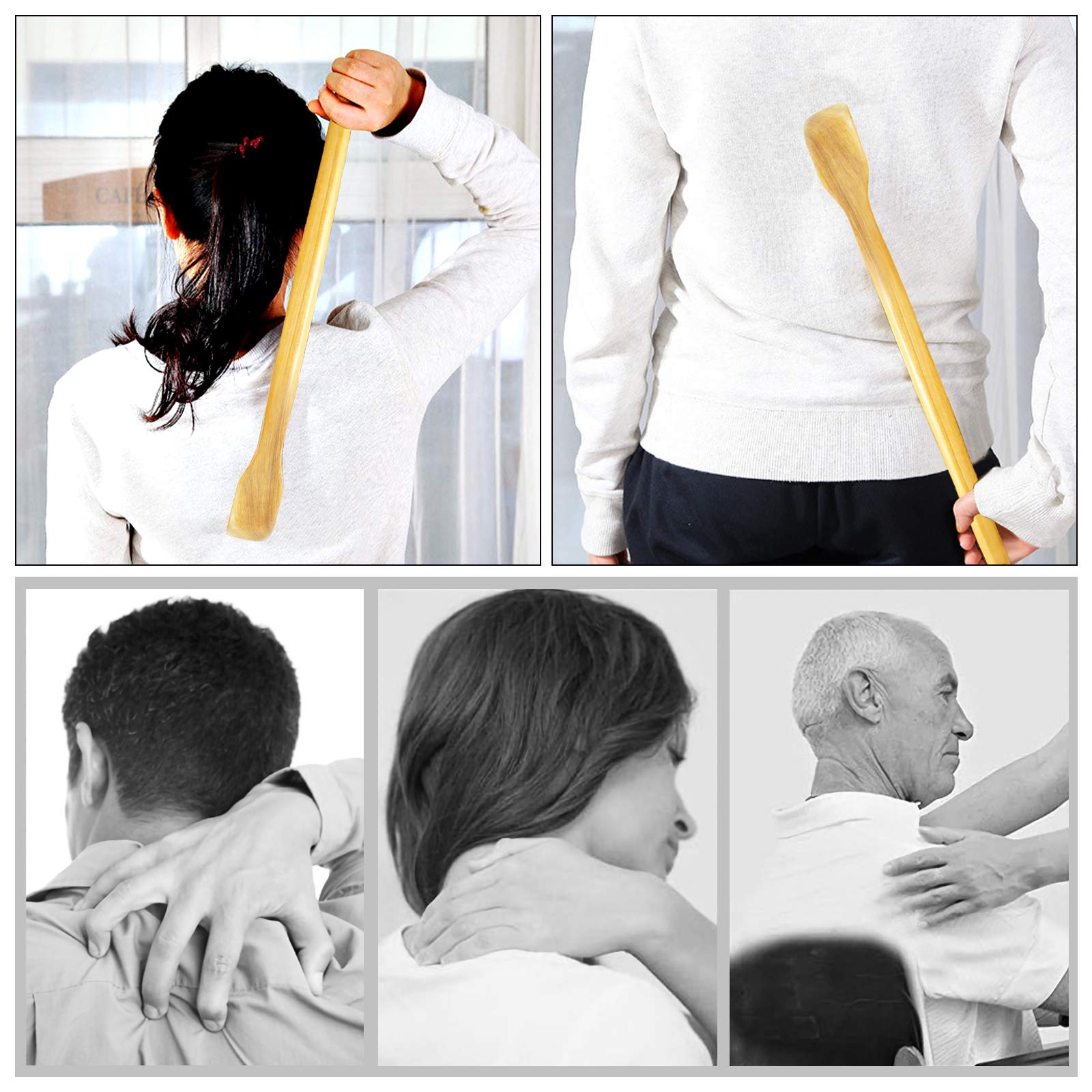 VEGCOO 2-Pack Wooden Back Scratcher & Massager - Extra Long Body Itch Relief Tool for Relaxation | Perfect for Home, Office, Travel & Gift Giving