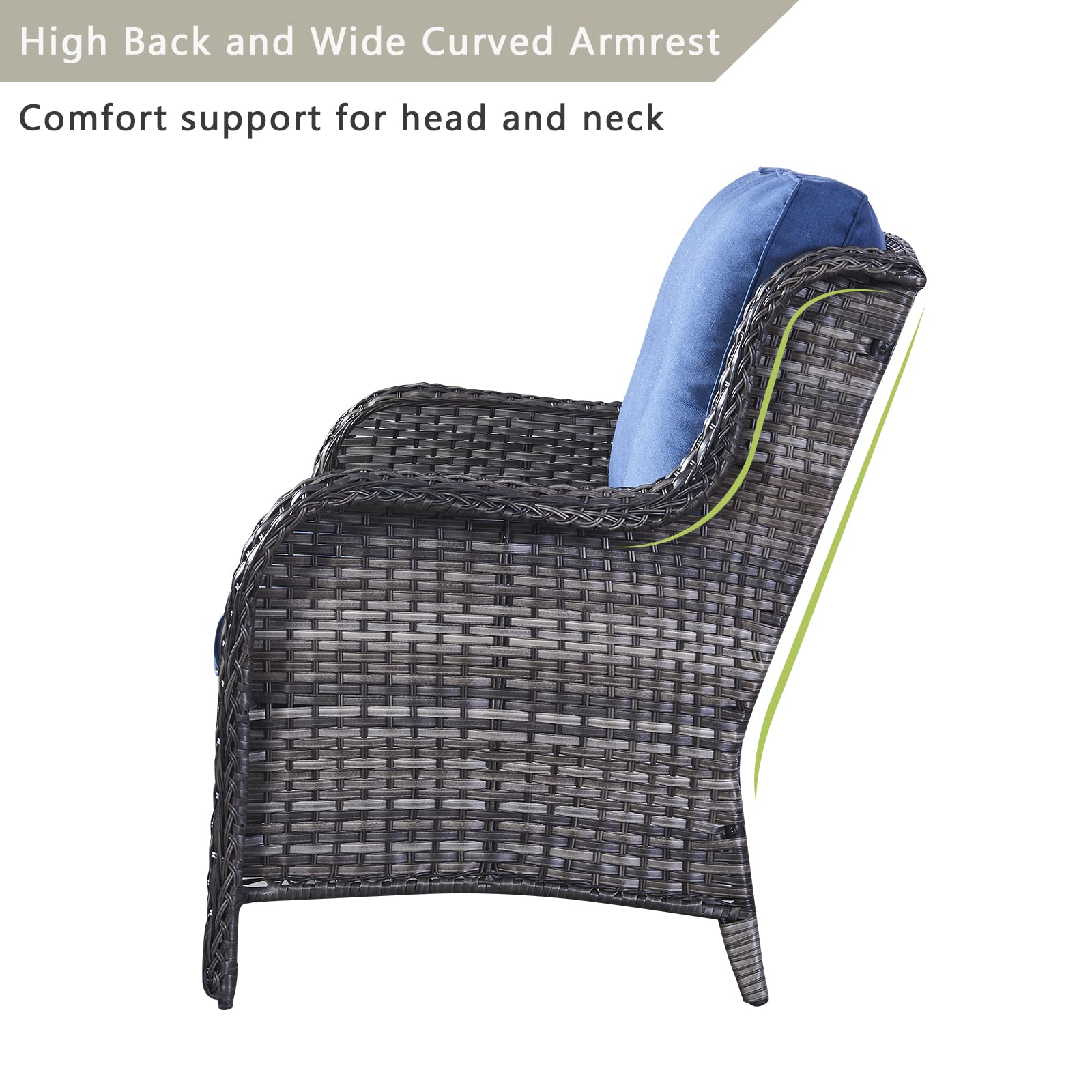 2-Seat Wicker Patio Loveseat - Outdoor Rattan Sofa with Deep Seating & Cushions, Mixed Grey/Blue - Perfect for Porch, Deck, Balcony & Backyard Relaxation