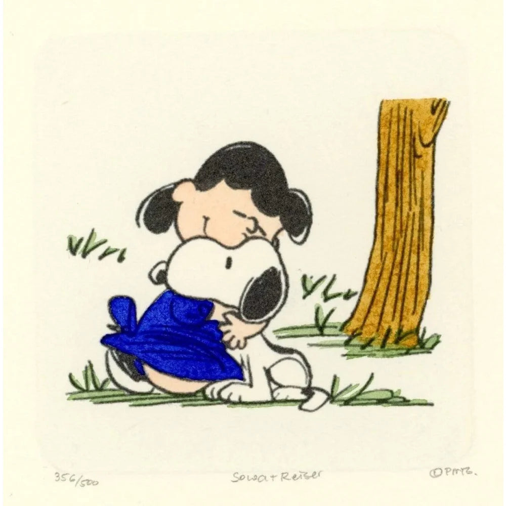 Lucy & Snoopy Peanuts Hand-Painted Cartoon Etching Art - Limited Edition D/500 by Sowa & Reiser - Perfect for Home Decor, Gift Giving & Comic Art Collectors