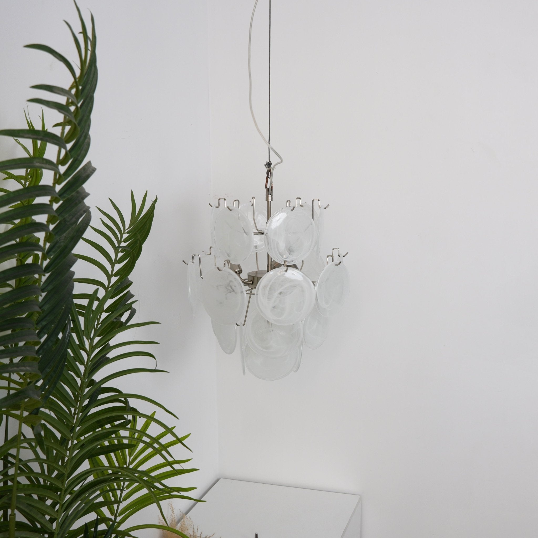 Elegant Aqua White Glass Murano Chandelier - Handcrafted Venetian Lighting Fixture for Dining Room, Bedroom & Living Room Decor