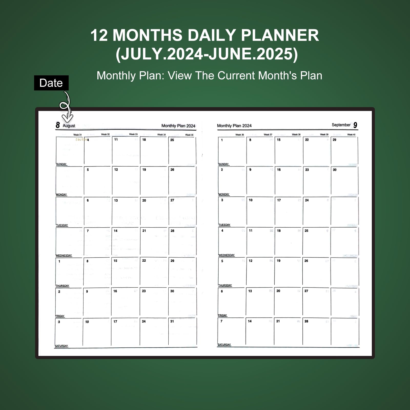 Holderzwu 2024-2025 Academic Planner - Daily Diary & Productivity Journal with Gratitude Prompts (July 2024-June 2025) | Perfect for Students, Professionals & Goal Tracking | Day-to-Page Design for Effective Time Management