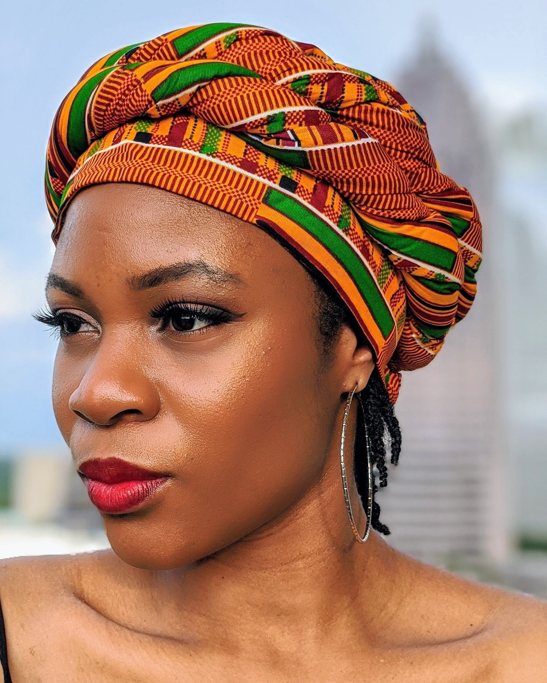 African Print Kente Pre-Tied Headwrap Hat DPH3227B - Perfect for Cultural Events, Weddings & Fashion Statements