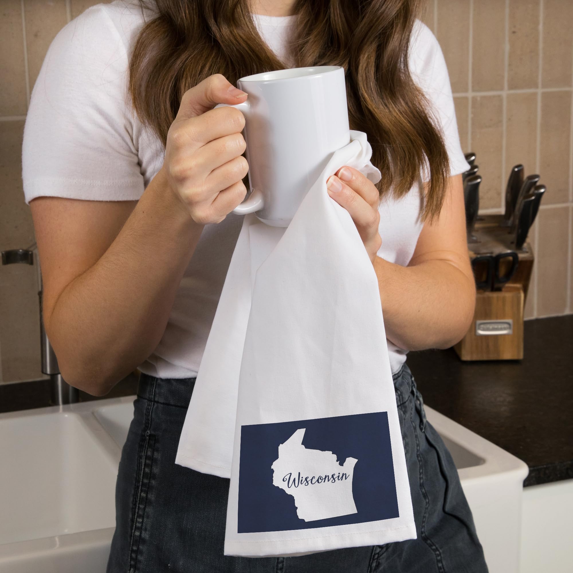 Lantern Press Wisconsin Home State White on Navy 100% Cotton Tea Towel - Decorative Hand Towel for Kitchen, Bathroom & Home Decor - Perfect for Gifts, Housewarming & Farmhouse Style