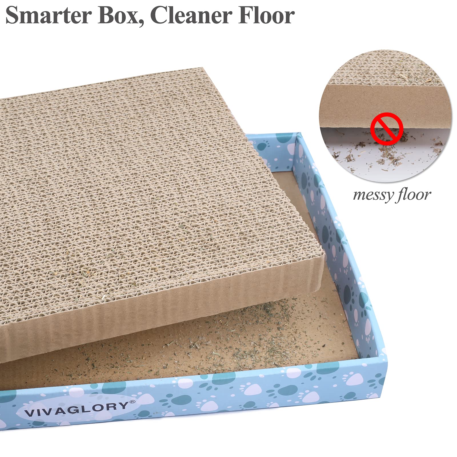 VIVAGLORY Extra Wide Reversible Cat Scratcher with Box - Cardboard Scratching Pad for Indoor Cats & Kitties - Includes Catnip (1 Pack) - Perfect for Living Room, Bedroom & Home Office
