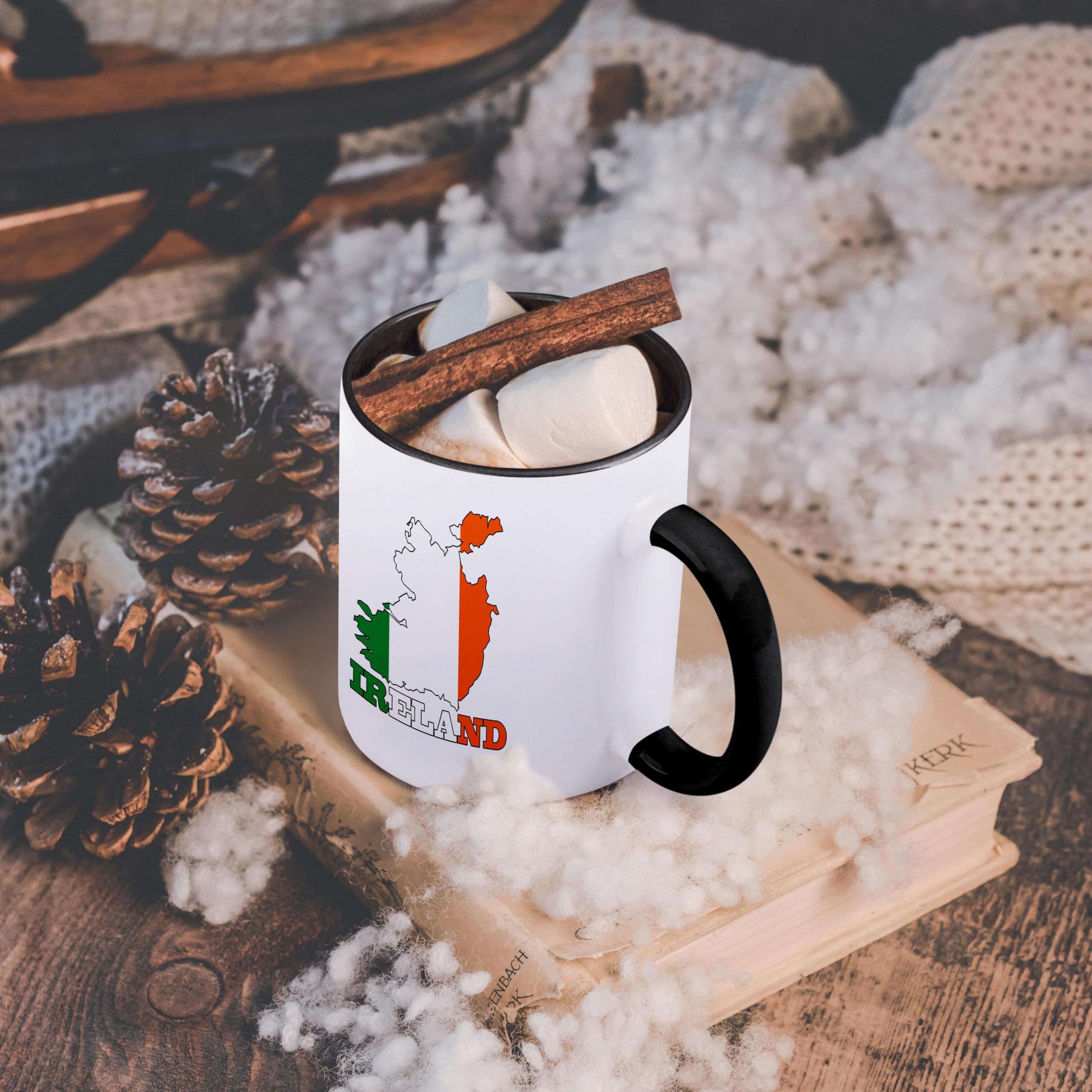3D Rose Ireland Flag Map Black Mug - 11 oz Two-Tone Coffee Cup with Irish Country Outline & Name - Perfect for St. Patrick's Day, Irish Pride Gifts & Tea Lovers