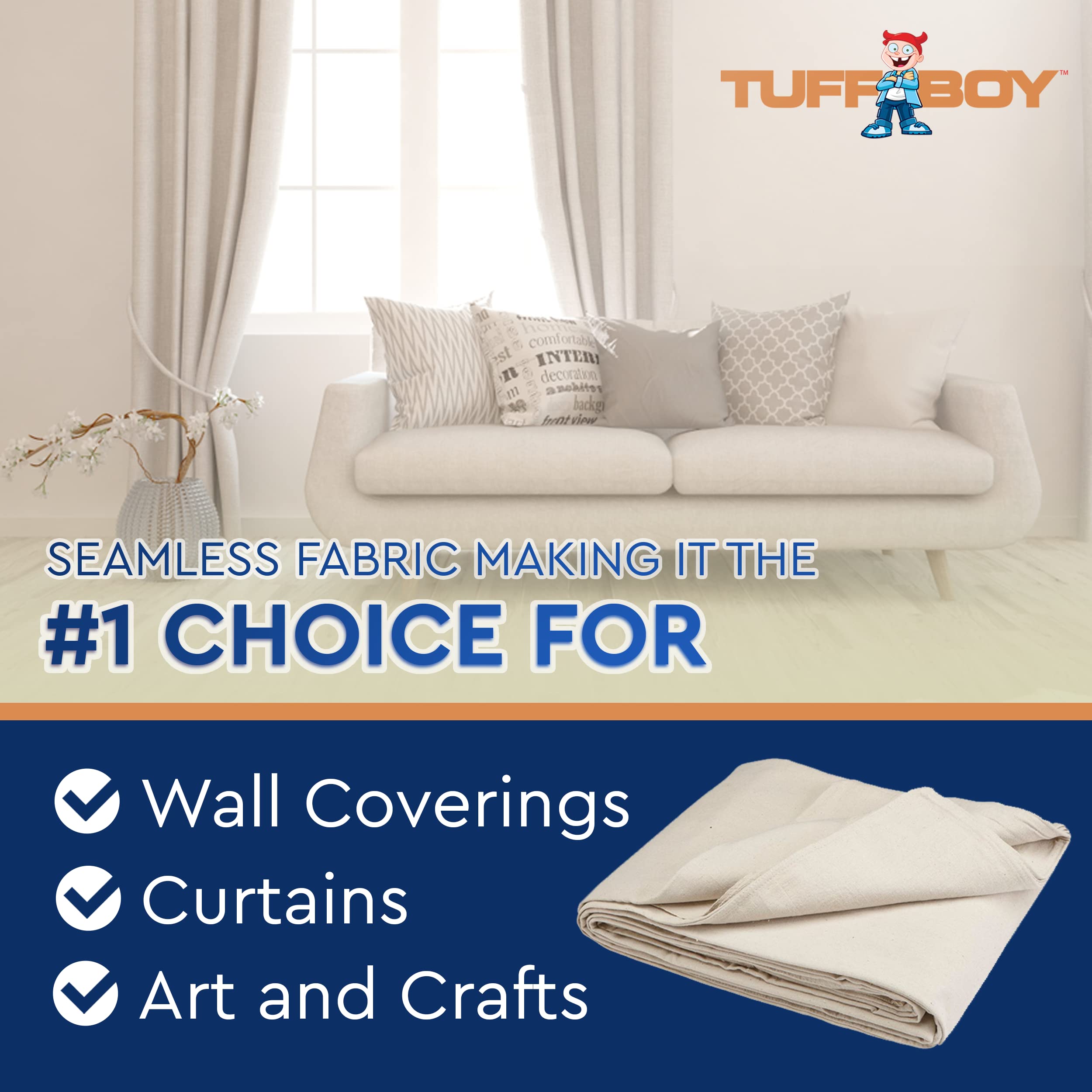 Tuffboy 4X12 ft Heavy Duty Canvas Drop Cloth - 12 Oz Seamless Painters Fabric for Floor & Furniture Protection - All Purpose Painting Supplies for Home & DIY Projects - Perfect for Interior Painting, Renovations, and Art Studios