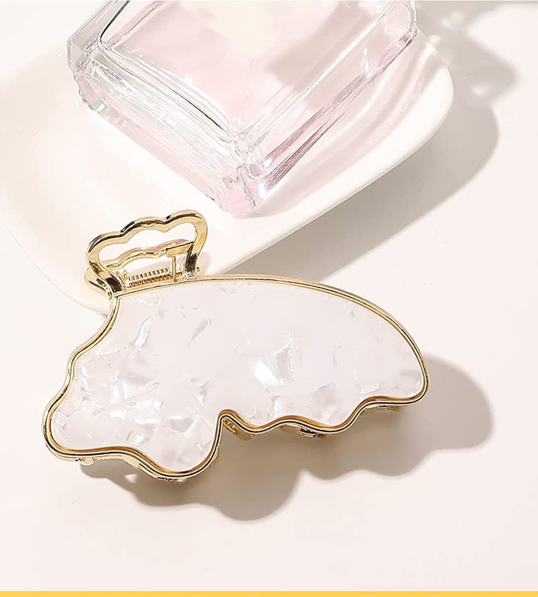 STYLEDOSE 1Pcs Metal Hair Claw Clip with Plastic Butterfly Design - Acrylic Hair Clips for Women, Ladies & Girls - Reusable Hair Barrettes & Jaw Clamps (White) | Perfect for Updos, Ponytails & Everyday Hairstyles