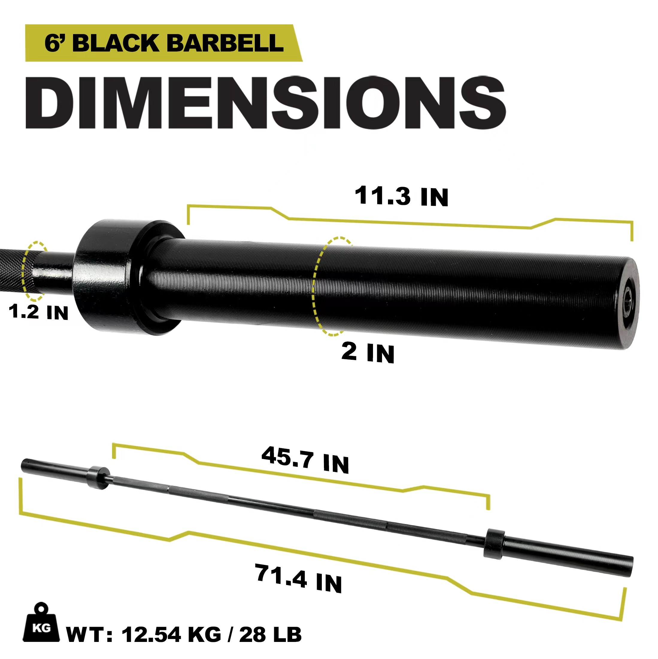 PRCTZ 6ft Olympic Barbell - 2 Inch Sleeve Diameter, 28 lbs Weight Capacity 600 lbs - Perfect for Home Gym, Weightlifting & CrossFit Training